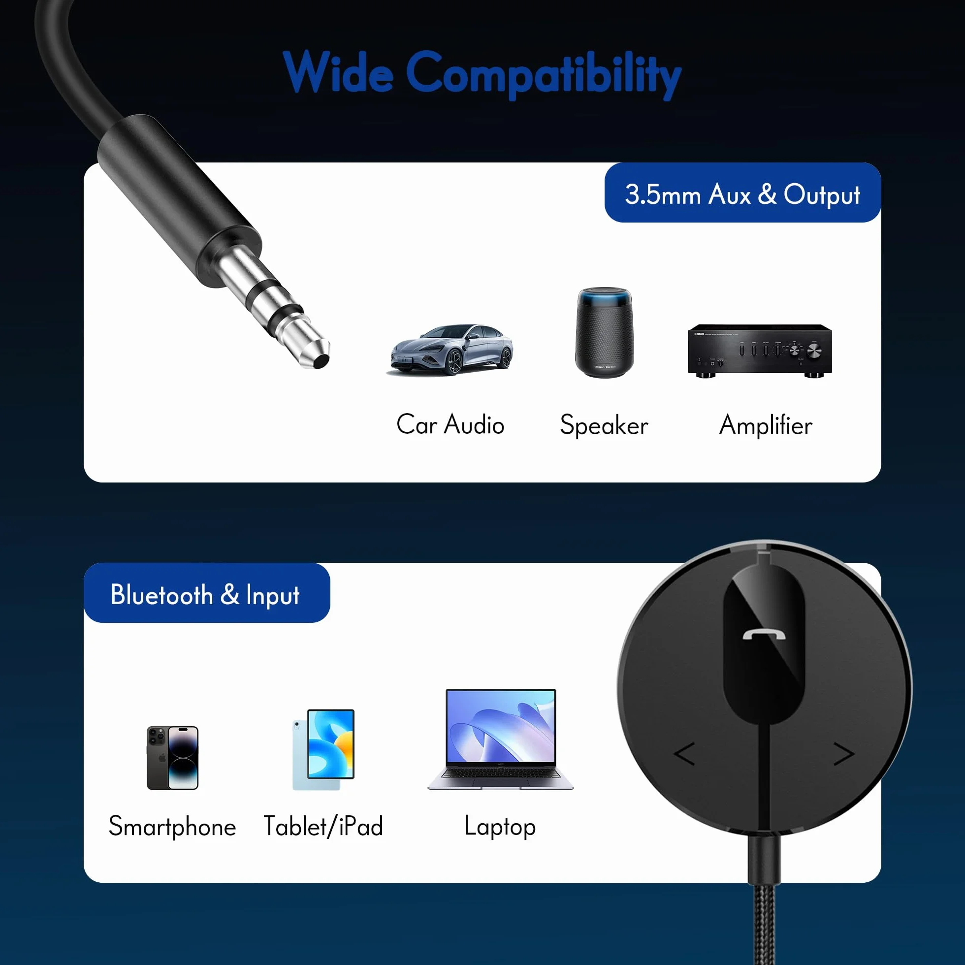 BESIGN BK01 Odbiornik samochodowy Bluetooth z filtrem szumów z pętlą uziemienia do samochodu z gniazdem Aux 3,5 mm