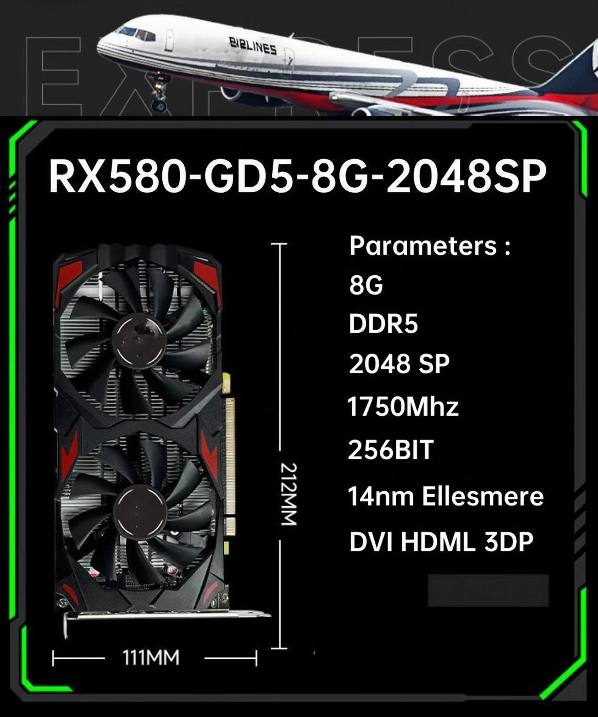 Karta Graficzna 8 GB GDDR5 AMD Radeon RX 580 256-bitowa Karta Graficzna do Gier z Podwójnymi Wentylatorami Chłodzącymi, 16 PCI Express 3.0 3DP, HDML, Plug and Play Komputerowe