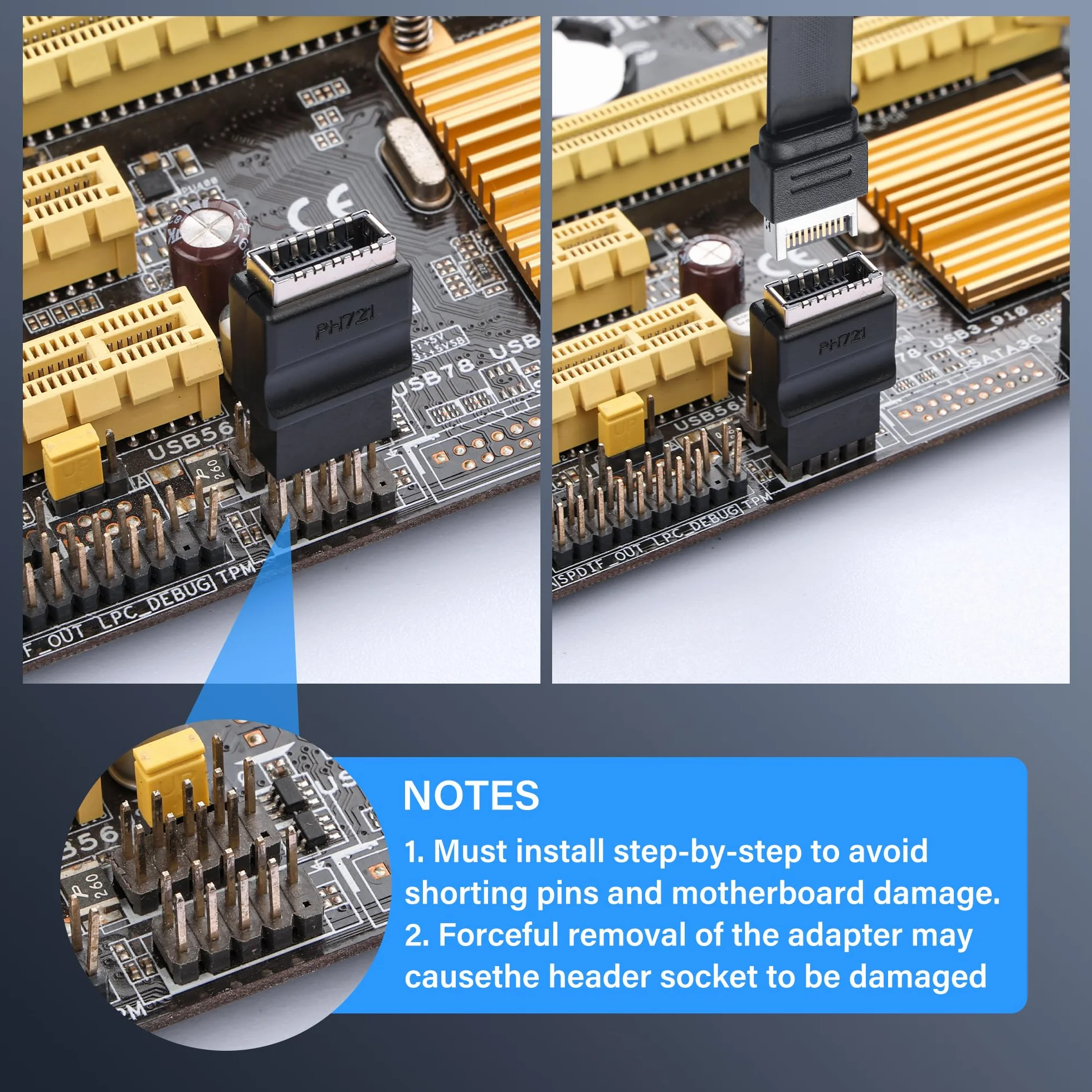 SinLoon Adapter USB 2.0 9Pin do wtyku płyty głównej typu E, przedni złączowy konwerter USB 2.0 9-Pin żeński do żeńskiego typu E, przedni adapter panelu USB