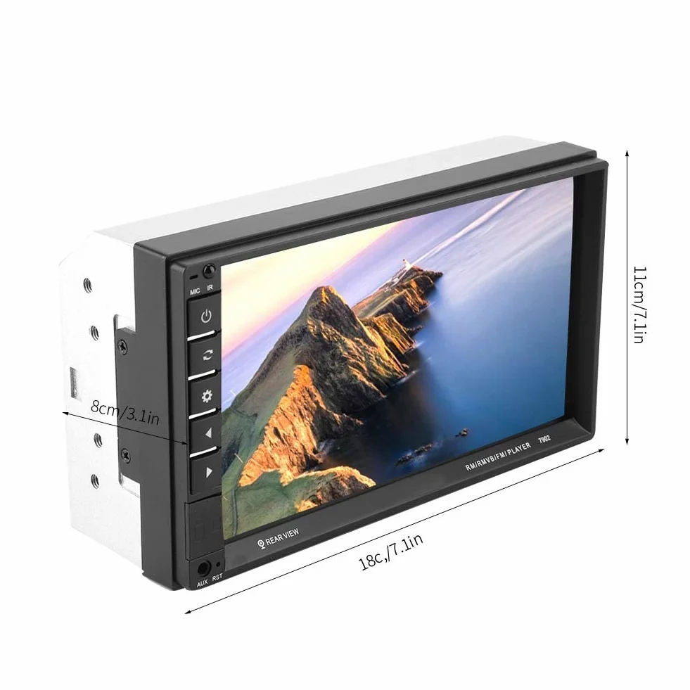 7-calowy samochodowy odtwarzacz MP5 Double Din z ekranem dotykowym, multimedialny odtwarzacz stereo z Bluetooth, radiem FM, ładowanie USB, wejście Aux, obsługa kamery zapasowej, pilot zdalnego