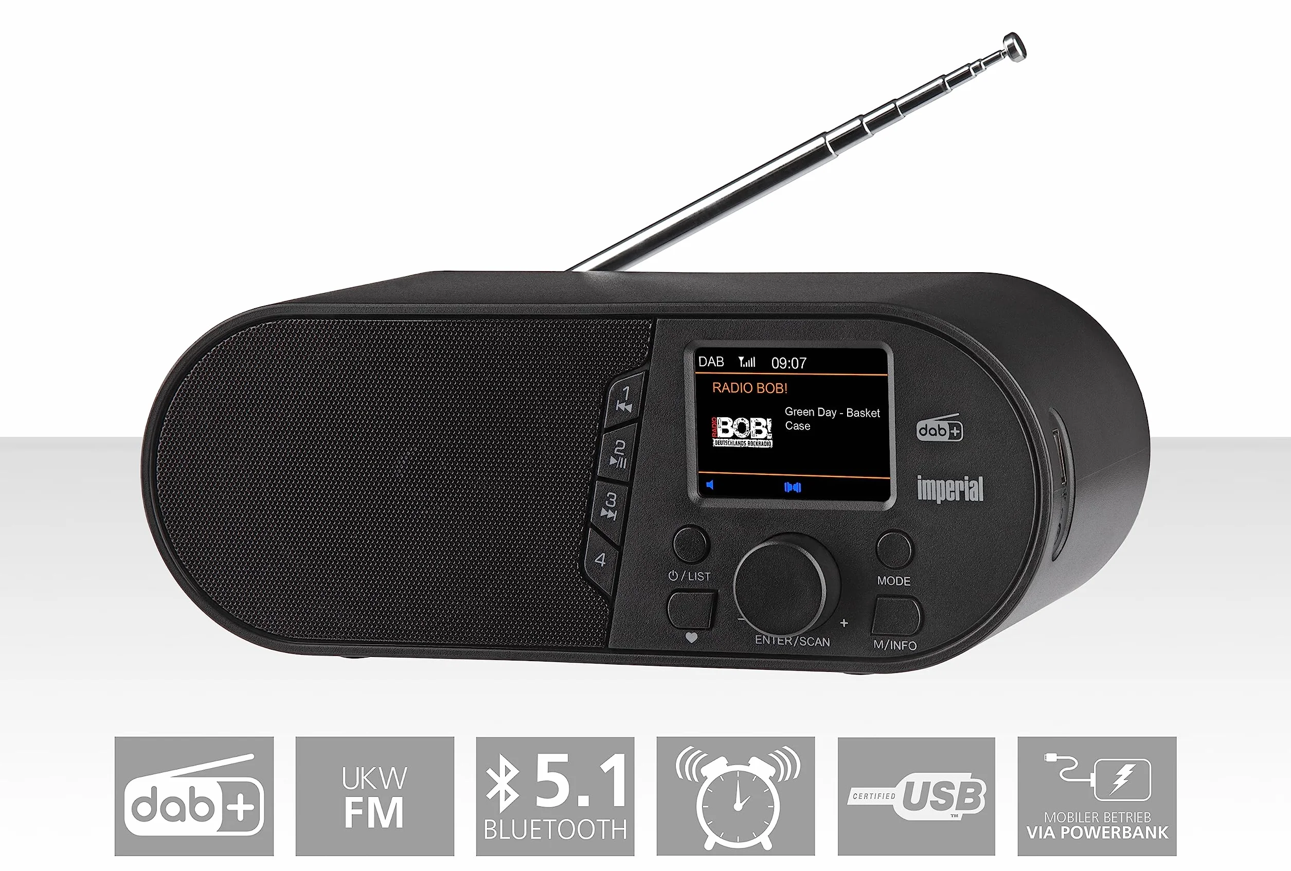 Imperial Radio cyfrowe DABMAN d105 (DAB+/DAB/FM, Bluetooth, kolorowy wyświetlacz, odtwarzacz multimedialny USB) czarny