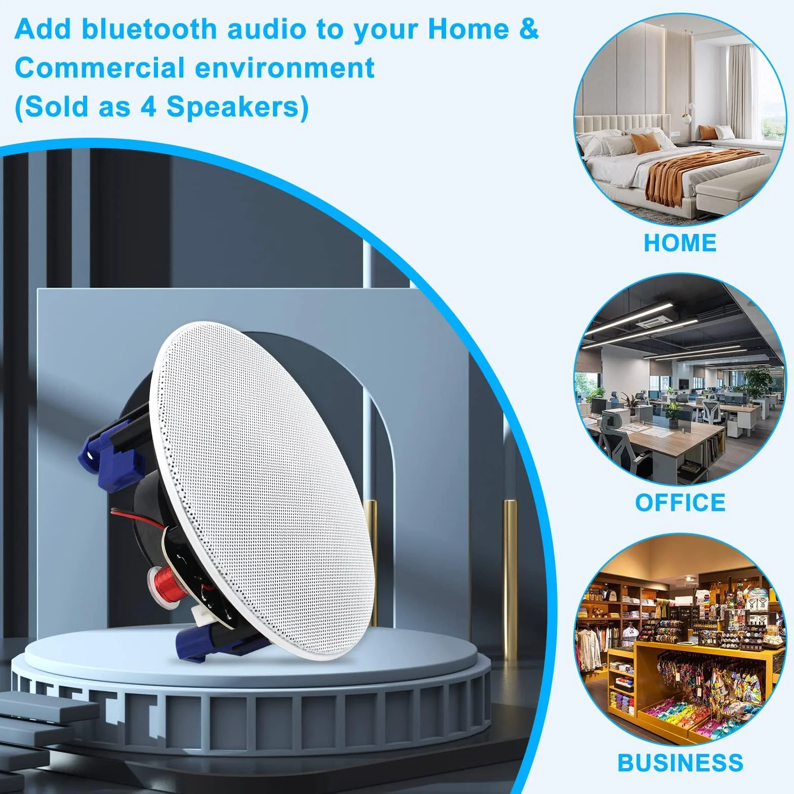 4-calowy głośnik sufitowy Herdio, wbudowany głośnik Bluetooth 160 W, dźwięk do montażu podtynkowego, idealny do użytku wewnątrz i na zewnątrz, sypialnia, biuro, kino domowe, ganek (4 głośniki)