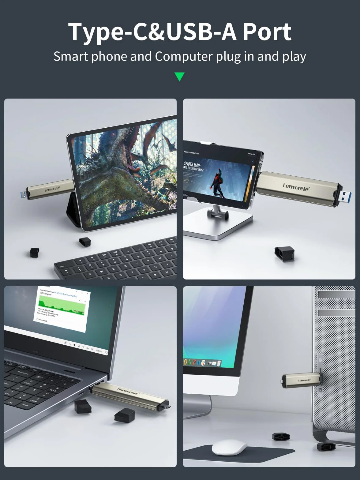 Lemorele NVMe M.2 SSD enclosure adapter, beznarzędziowy adapter zewnętrznej obudowy PCIe/SATA NVMe M.2 USB C 3.1 Gen2 (10 Gbps) dla (M-Key & M+B Key) NVMe SSD (2230/2242/2260/2280)