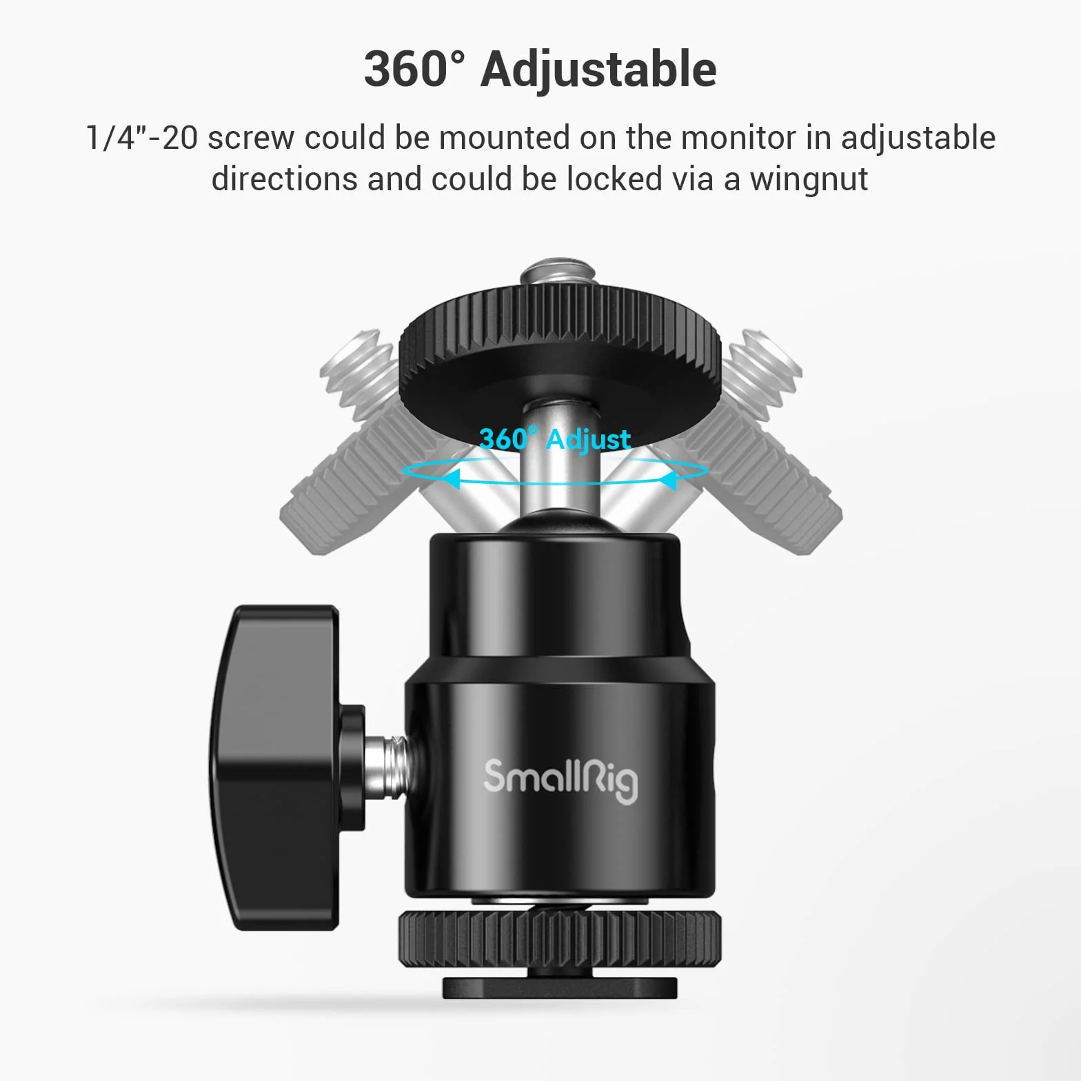 SMALLRIG Głowica kulowa Mini statyw z adapterem gorącej stopki 1/4, obrotowa głowica kulowa 360 ° z adapterem gorącej stopki do monitora LCD, mikrofonu, światła LED - 761