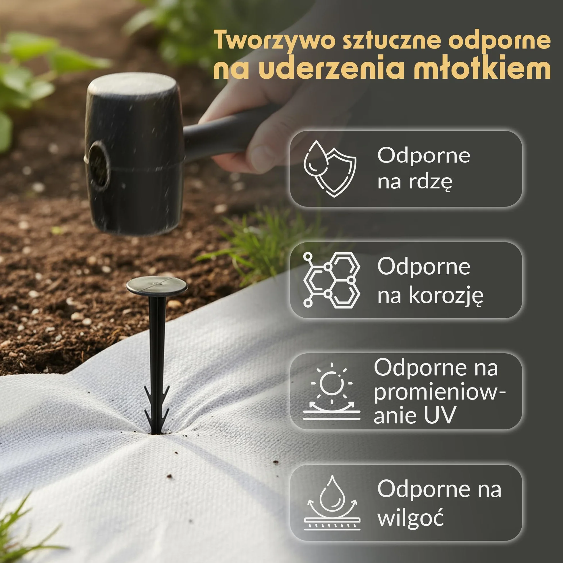 Kotwa gruntowa z tworzywa sztucznego, 50 x – śledzie odporne na promieniowanie UV, żebrowana konstrukcja i haczyki, szeroka główka, idealna do włókniny przeciw chwastom, geowłókniny, mulczu