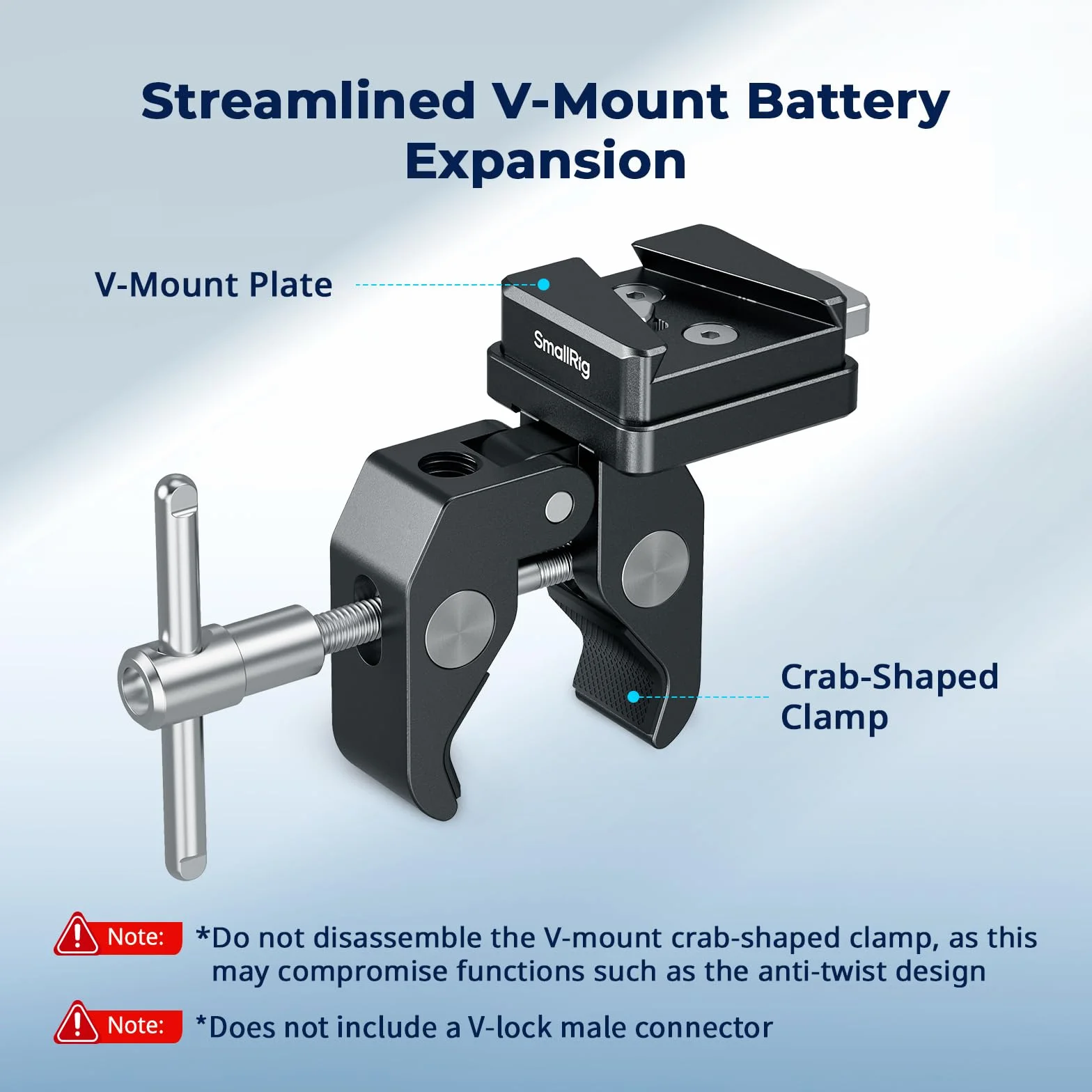 Zacisk SMALLRIG V-Mount w kształcie kraba, 15-40 mm, antypoślizgowy, udźwig 1,5 kg, kompatybilny z akumulatorami V-Mount różnych marek - 5313