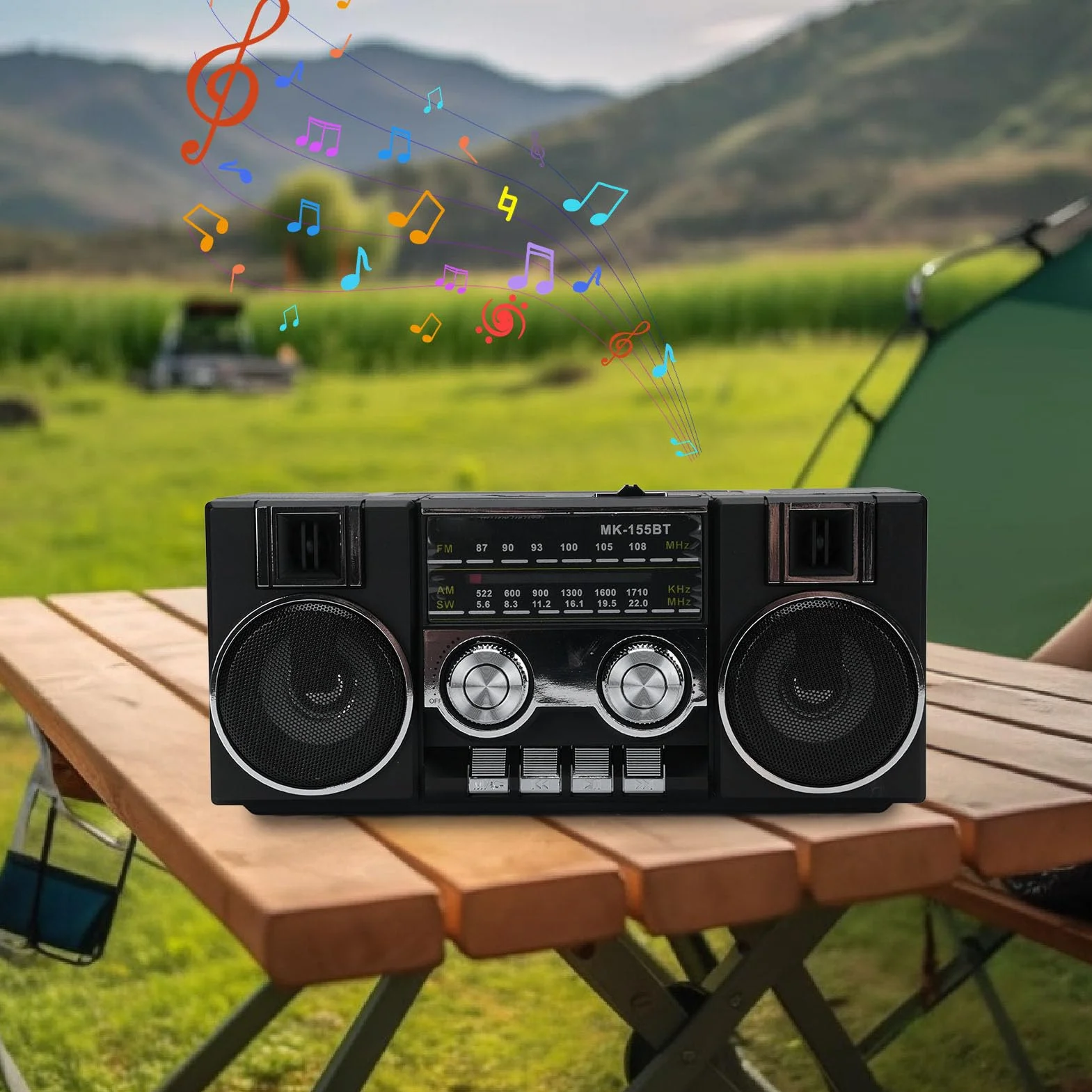 Przenośne AM FM SW Radio, Radio Zasilane baterią z Głośnikiem Bluetooth, Granie Karty Pamięci/USB dla Seniorów (BLACK)