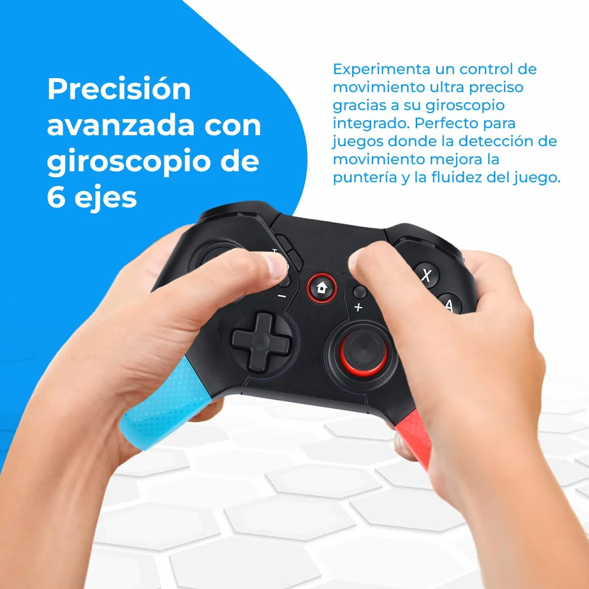 NK Bezprzewodowy kontroler PRO Switch – bezprzewodowy kontroler Pro Switch z funkcją Macro/Wake/Turbo/Axis Gyro/Dual Vibration/RGB Light - kolor czarny/czerwony/niebieski