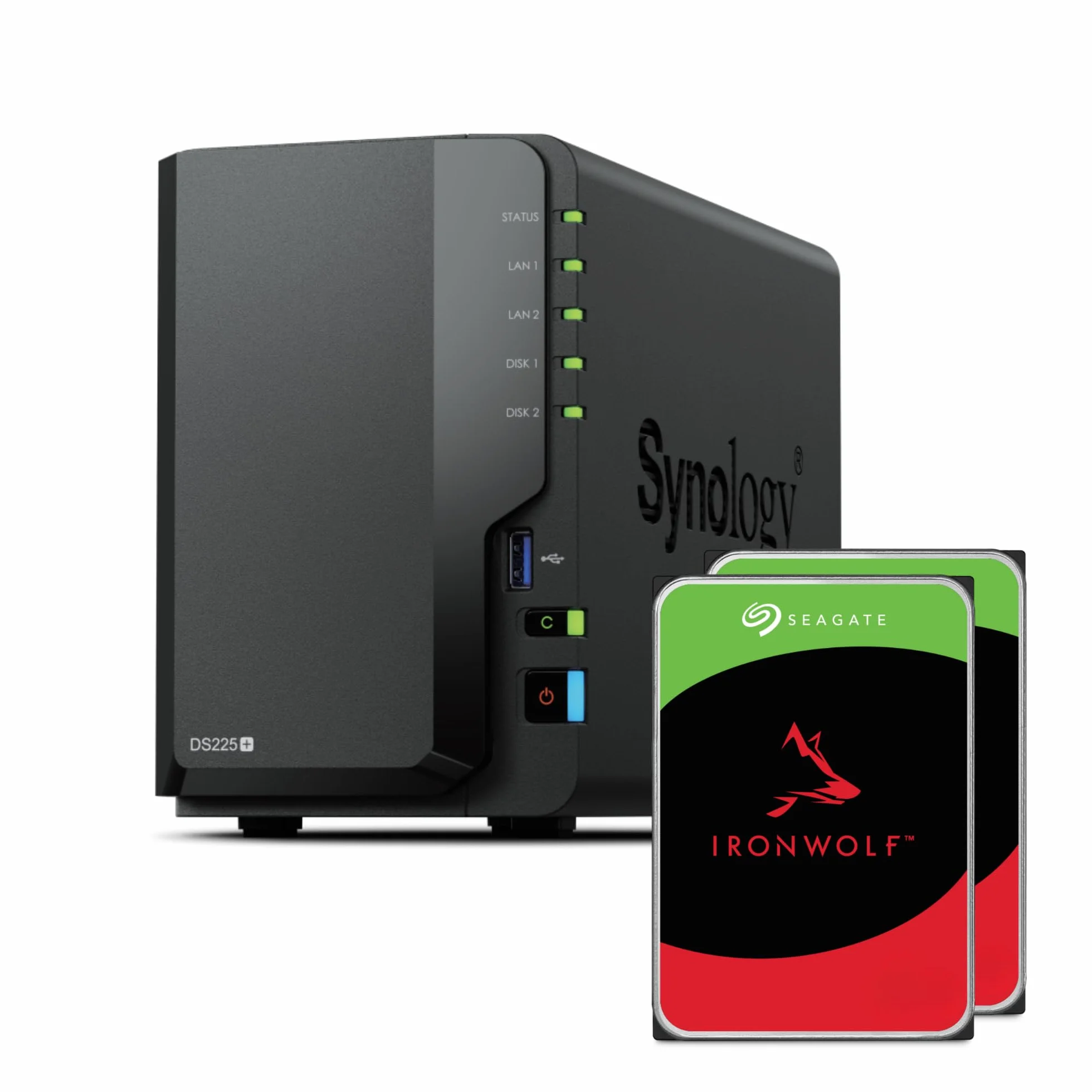Synology DS225+ 12TB (Seagate Ironwolf 2x6TB) 2-Bay Plus Series - Intel Celeron J4125 Quad-Core, 2 GB DDR4 Non-ECC SODIMM, 1 x 2,5 GbE i 1 x Port LAN RJ-45 1GbE