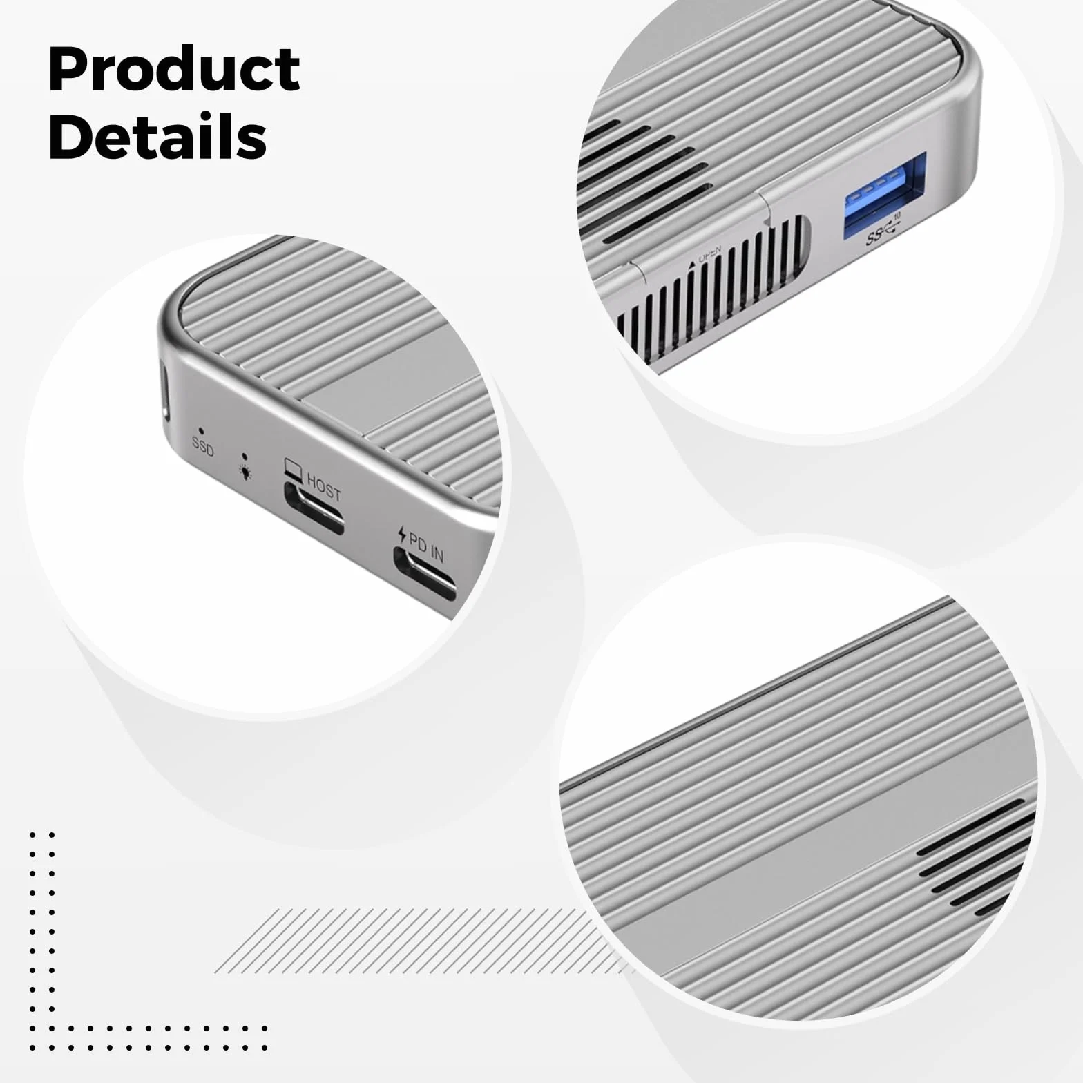 Obudowa dysku SSD M2 USB-C, adapter NVMe z obudową ze stopu aluminium, obudowa dysku twardego All-in-One, szybkość transferu 10 Gb/s, interfejs HDMI obsługujący 4K 60 Hz, kompatybilna z urządzeniami