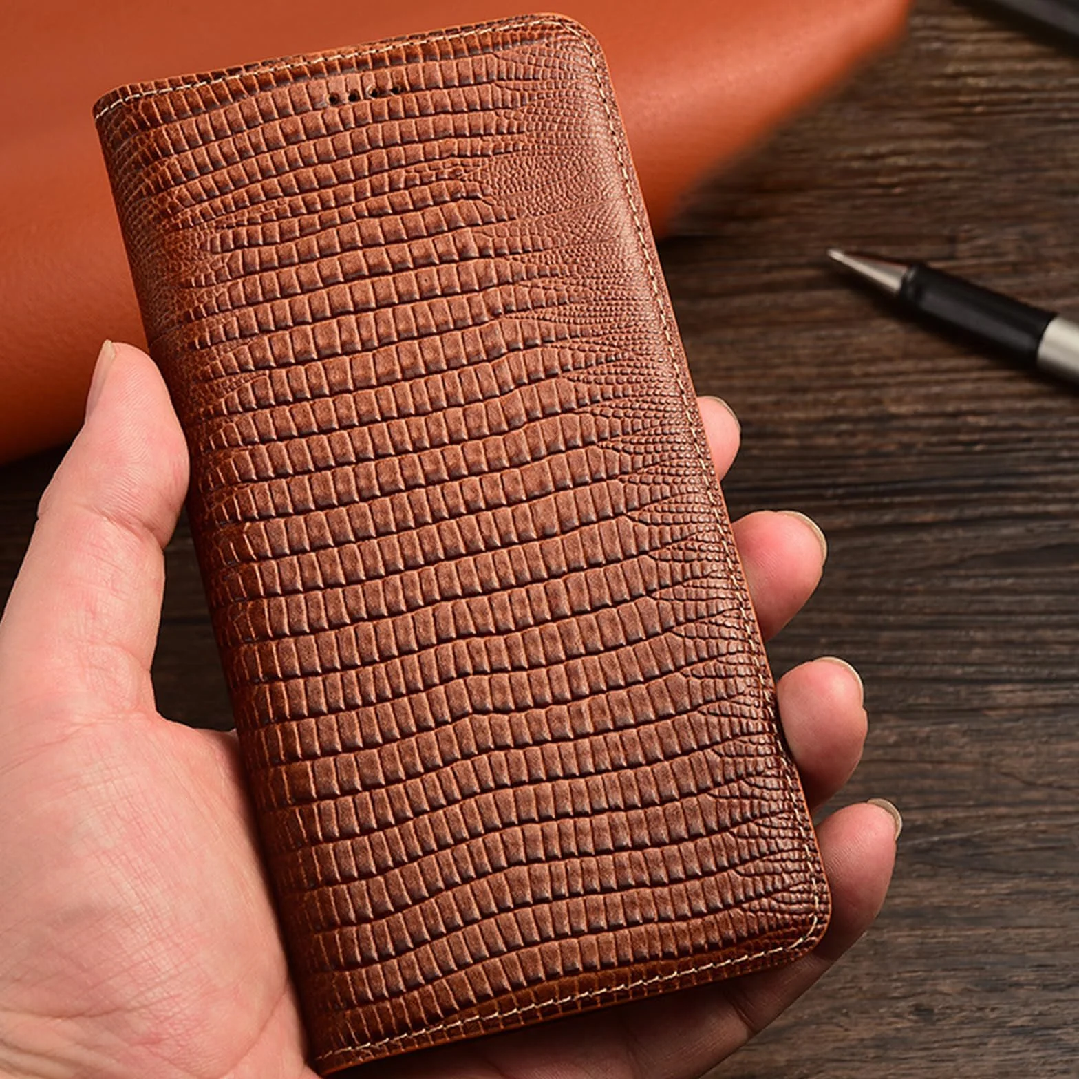 Etui do Huawei Pura 90 PRO Max/90 Pro/90, Jaszczurka Wzór Prawdziwa Skóra Pokrowiec z klapką Portfel Etui z gniazdem na karty, chrom, 90