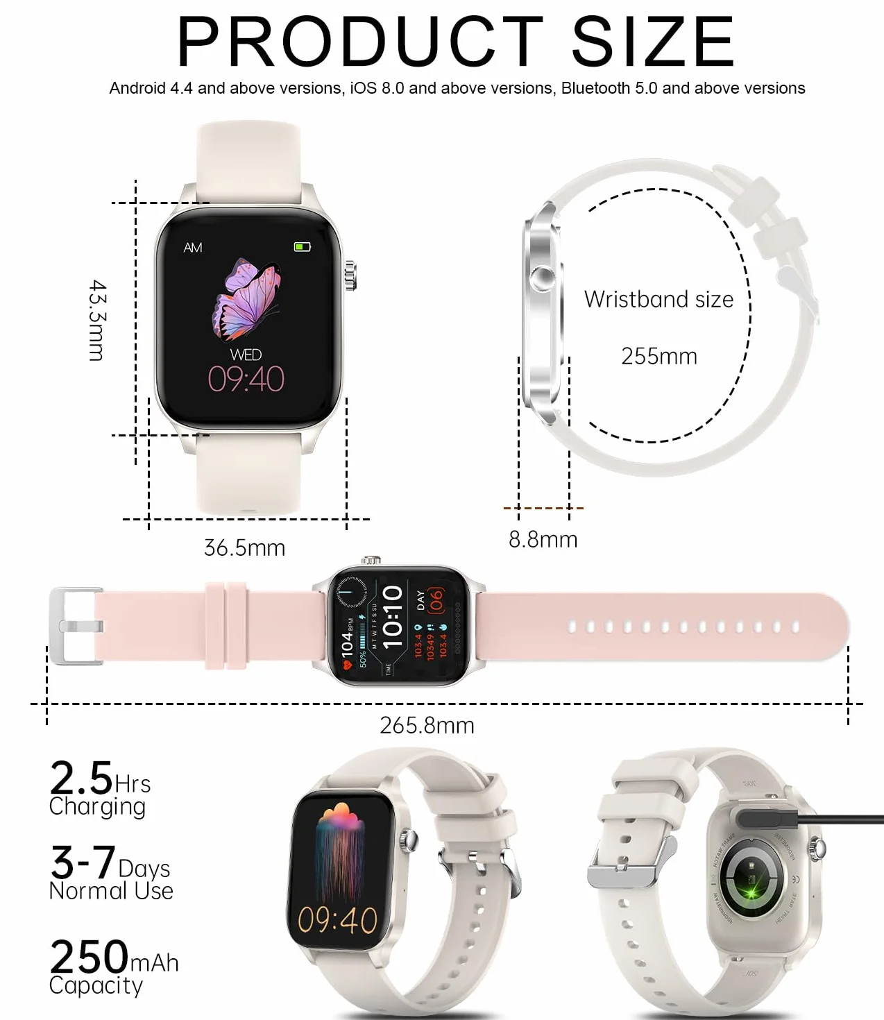 Damski smartwatch z powiadomieniami o połączeniach, zegarek fitness 1,85" krokomierz dla Androida ios asystent głosowy inteligentny zegarek damski z czujnikiem tętna SpO2, 20 trybów sportowych