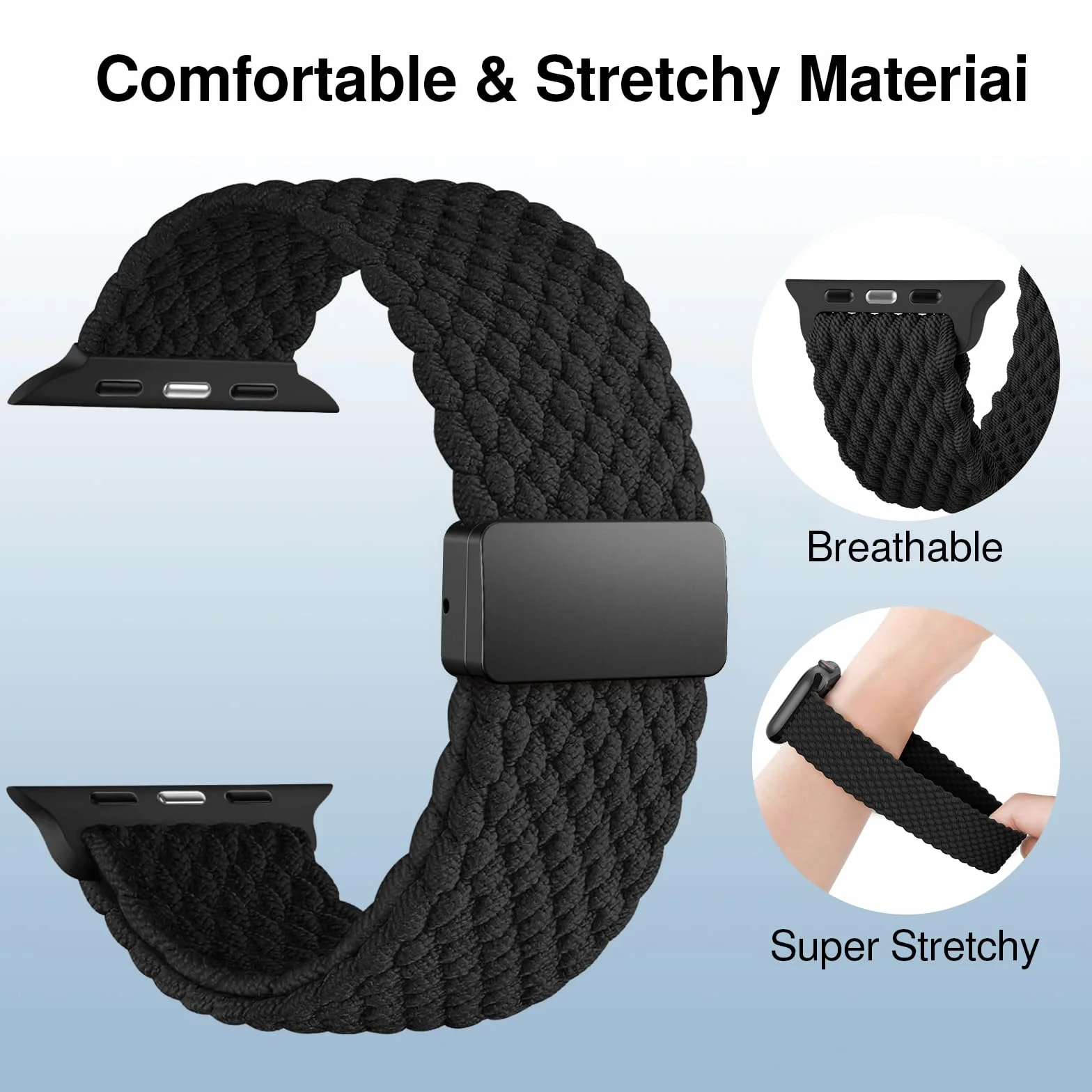 Pleciony pasek do Apple Watch, koperta 38, 40, 41, 42, 44, 45, 46, 49, damski i męski, zapięcie magnetyczne, elastyczny nylon pasujący do iWatch Series 10, 9, 8, 7, 6, 5, 4, 3, 2, 1, SE
