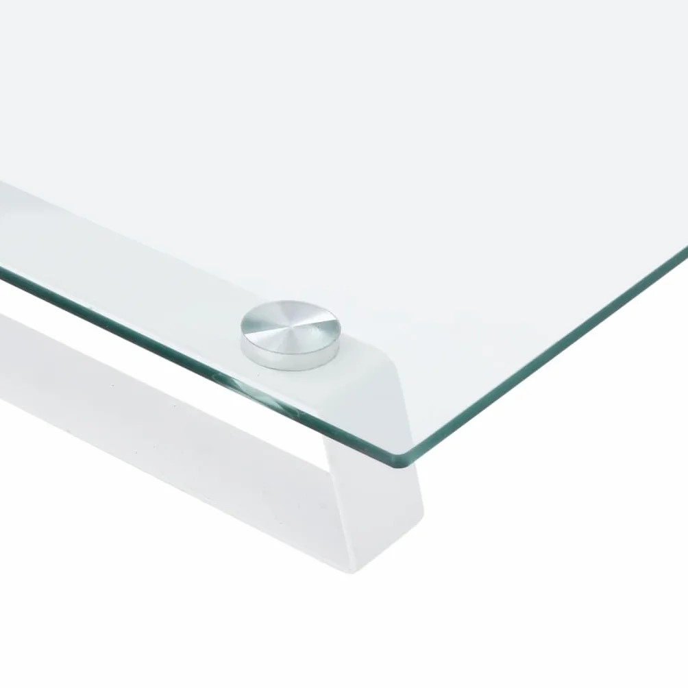 Stojak na monitor, biały, z hartowanego szkła i metalu, 60 x 35 x 8 cm, do stojaka na ekran, uchwyt na notebooka, miejsce pracy, biuro, domowe biuro, gry, ergonomiczna półka