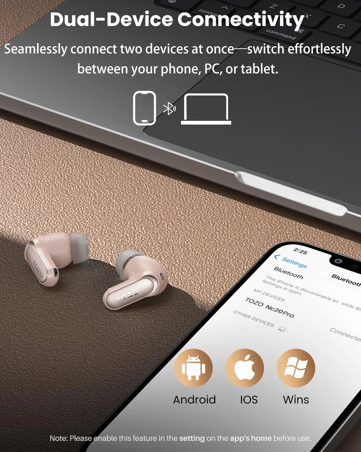 TOZO NC20 Pro 5.4 Bluetooth Słuchawki z ANC, kolorowy ekran dotykowy, 6 mikrofonów z redukcją szumów AA, LDAC Hi-Res Audio, 80 godzin odtwarzania, bezprzewodowe ładowanie EQ, regulacja typu C IPX8
