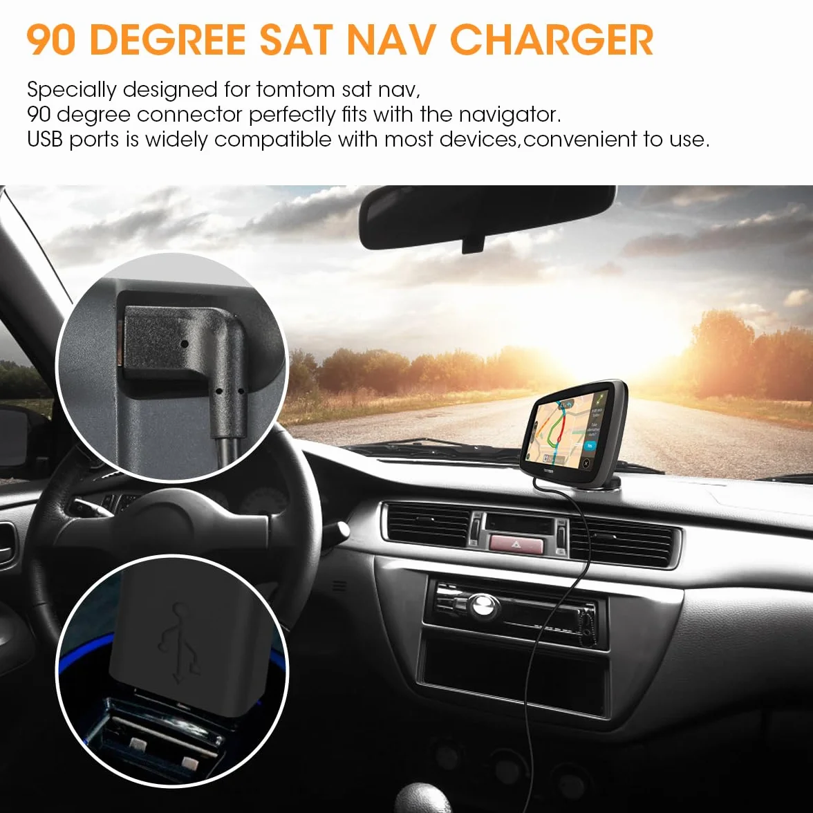 Kabel do ładowania TomTom Sat Nav, kabel ładowania USB AIEVE w samochodzie kompatybilny z TomTom Start 42/52/62, TomTom Go 520/620 samochodowy system nawigacji (4,92 stóp/1,5 m, czarny)