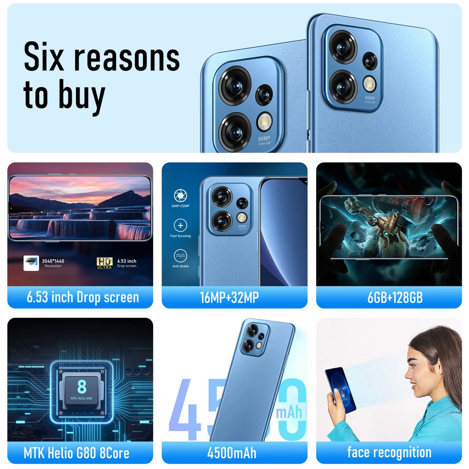 Smartfon Wifi 5G, Rozpoznawanie Twarzy Telefon Komórkowy X40 Pro 8 GB RAM 128 GB ROM 6,53 Cala do Użytku Biznesowego (Wtyczka UE)