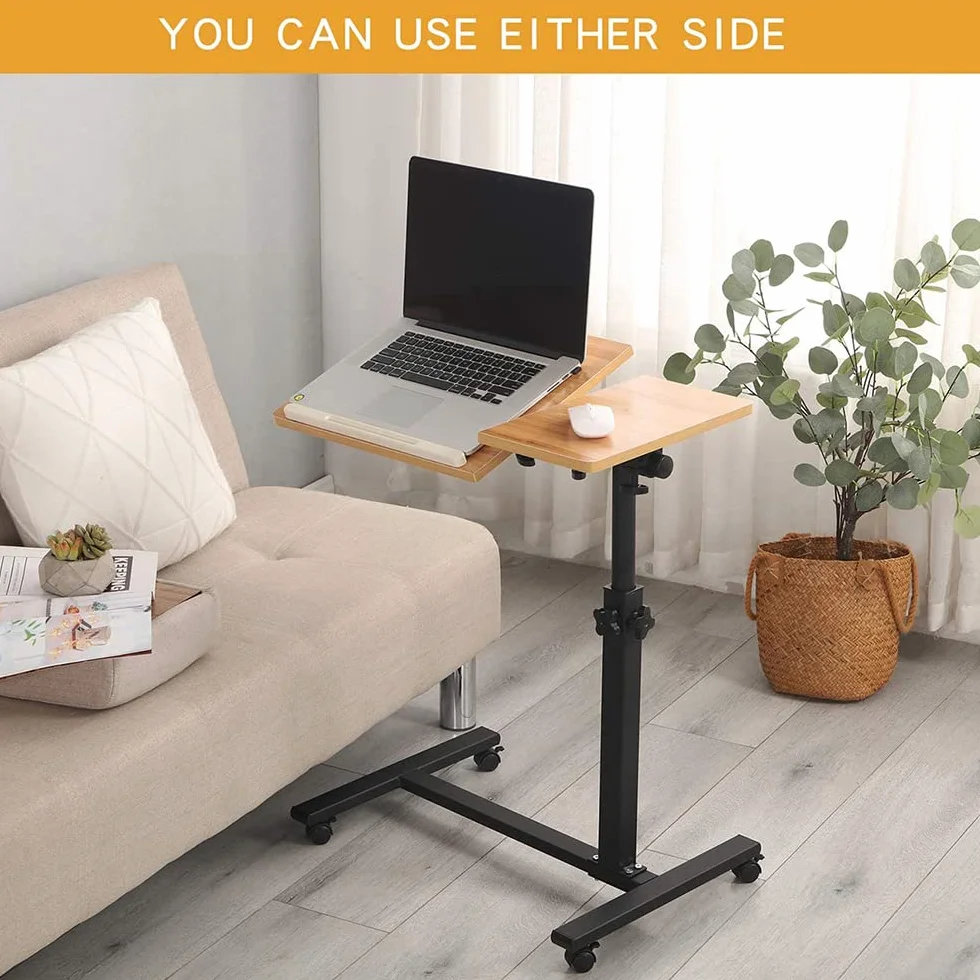 Stolik do laptopa z regulacją wysokości kółek Składany stojak H x szer. x gł.: 60 x 34,5 x 58-90 cm, stół do komputera Wysokość drewna, biurko (60 x 34,5 x 58-90 cm (kolor drewno)
