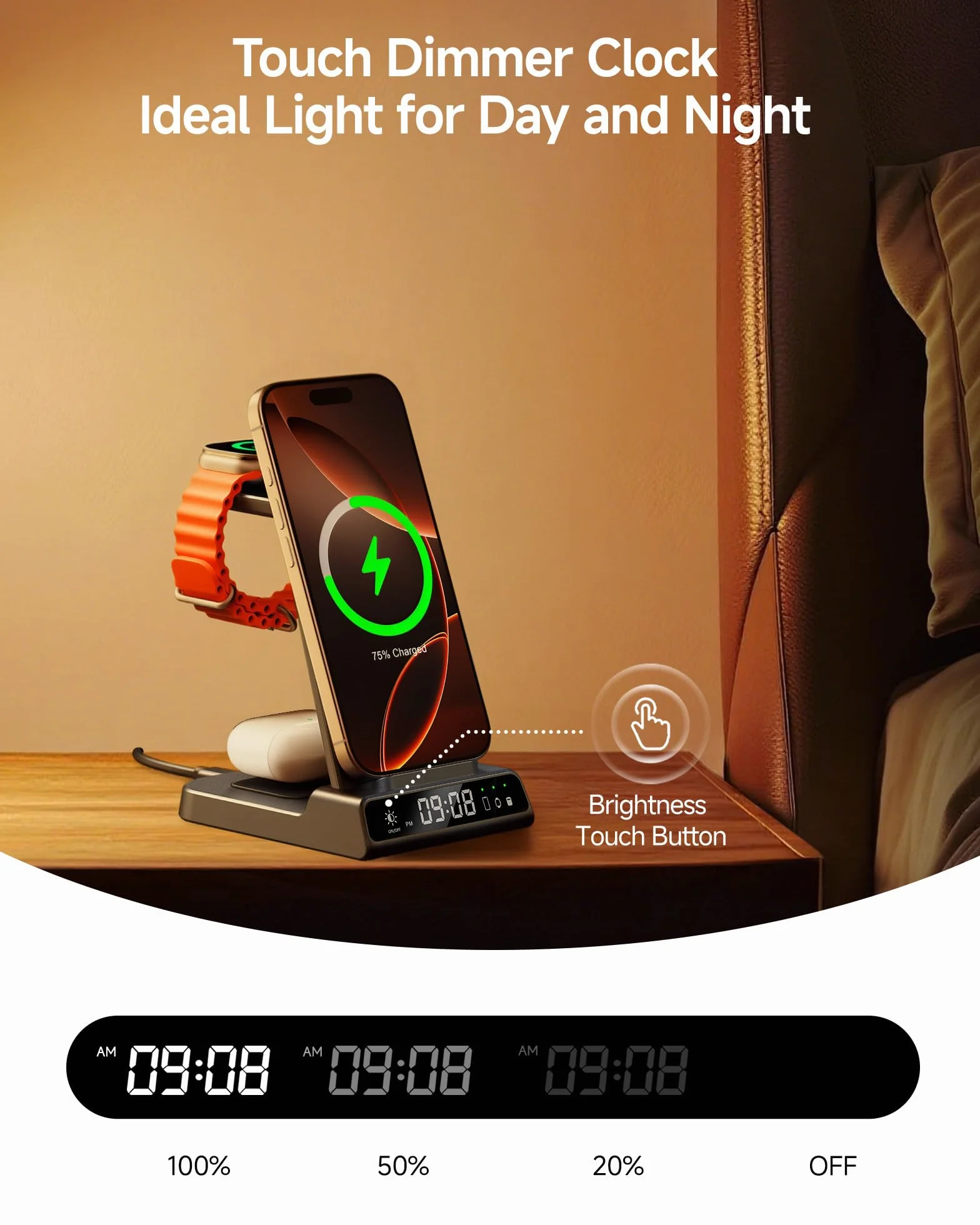 3-w-1 stacja ładowania bezprzewodowego do iPhone Air/17/16/15/14/13/12, do Apple Watch Ultra 3/11/10/9/8/7/SE, SwanScout C02A