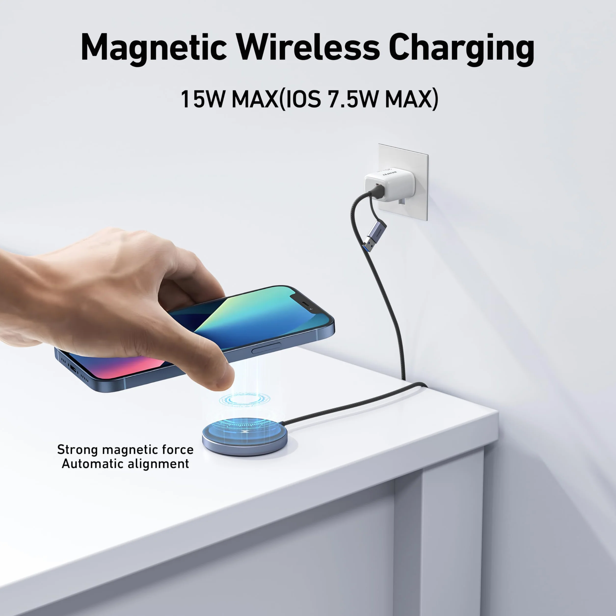 BENFEI Magnetyczna Bezprzewodowa Ładowarka 15W Mag Safe do iPhone 16/15/14/13/12 Series