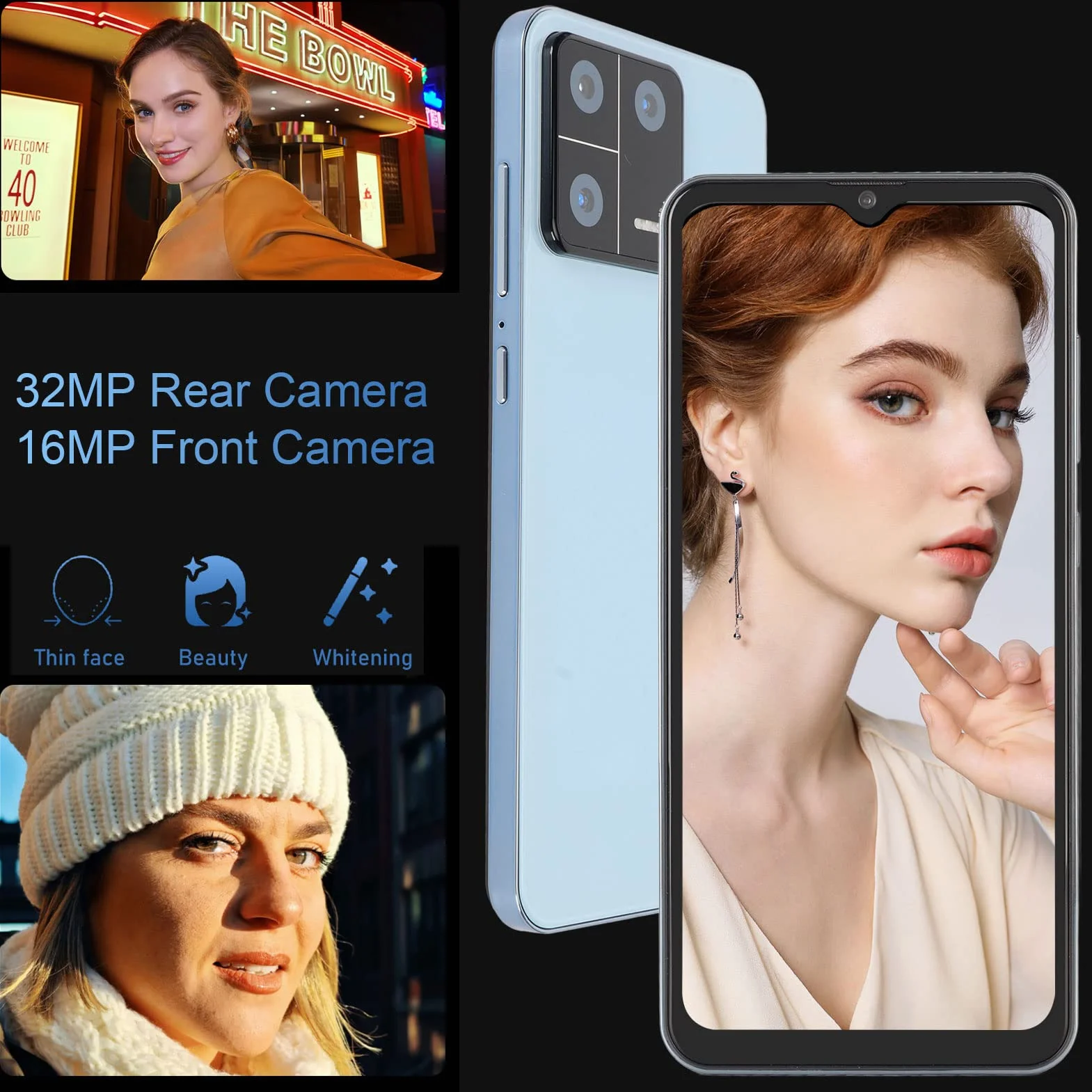 Smartfony, 6, 53 Calowy Telefon Komórkowy HD Z Odblokowaniem Twarzą, 6G 128G Czarny, Wbudowana Karta Pamięci 64G, 8 Rdzeniowy MTK HELIO, Podwójna Karta Double Stay, Telefon Komórkowy 5Gwifi (UE)