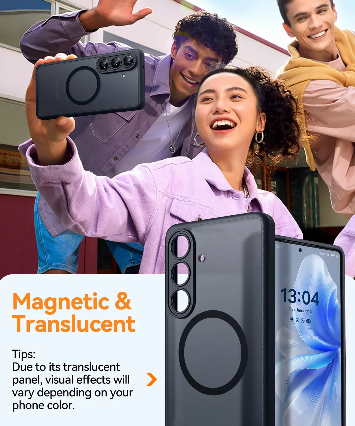 CANSHN Magnetyczne Etui kompatybilne z Samsung Galaxy S26 z Pełną Ochroną Aparatu, Półprzezroczyste Matowe Wstrząsoodporne - Czarny