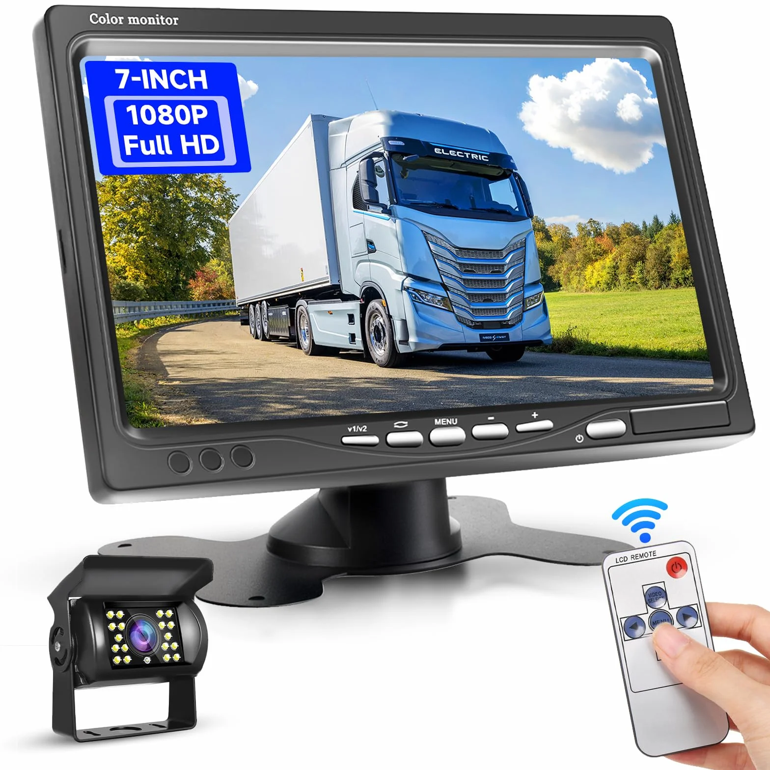 Podofo Kamera cofania z monitorem HD 7'' 10 m kabel IP69 elektroniczny samochód noktowizor do samochodu SUV-a Van RV Łatwa instalacja Przewodowa kamera DC 12-24V
