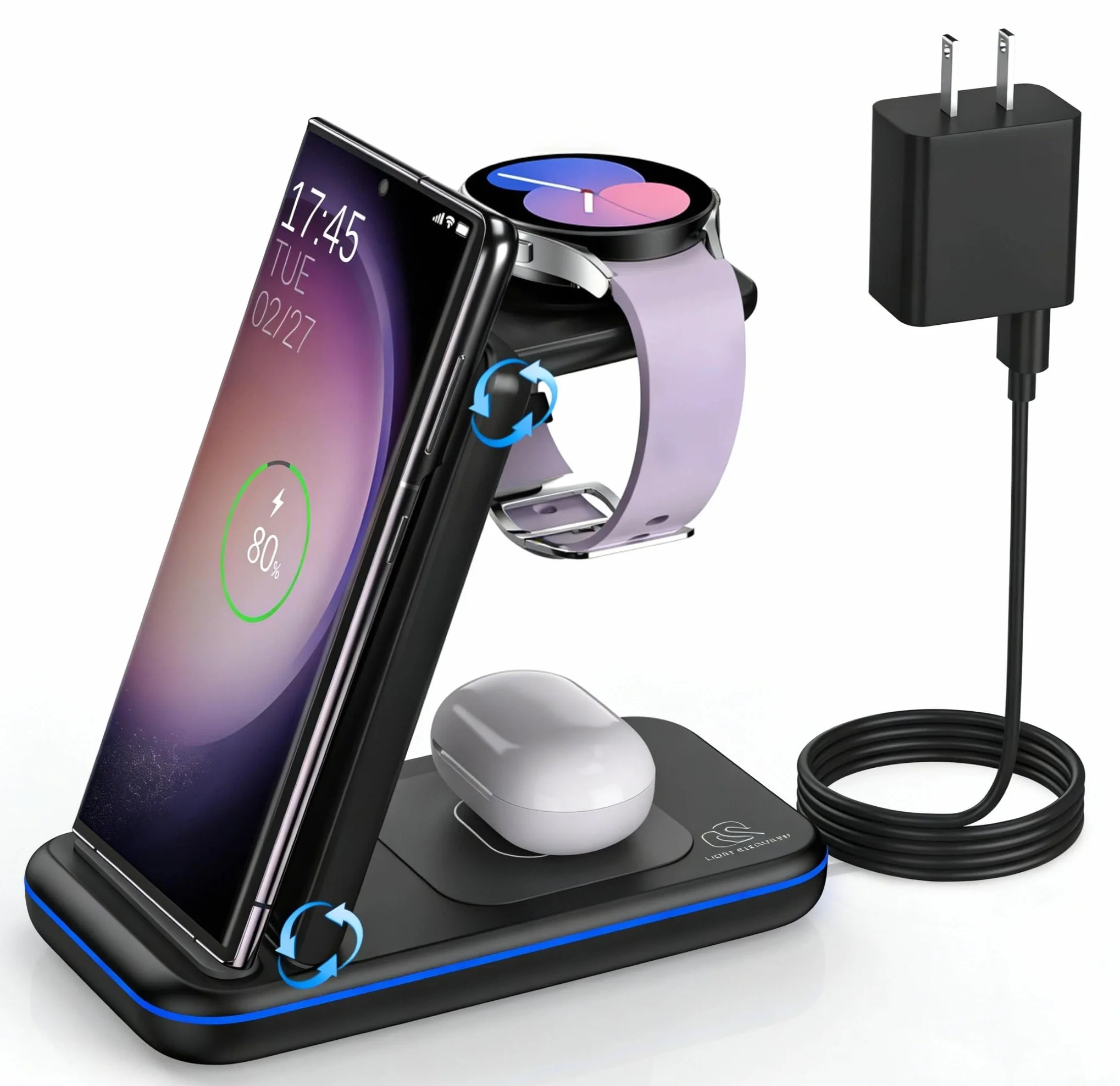 Bezprzewodowa stacja ładująca do Samsung Galaxy S24+/S23+/S22/S21/Z Flip 5/4 Fold 5/4 bezprzewodowa ładowarka do zegarka Samsung Watch6/5/Pro/4/Active