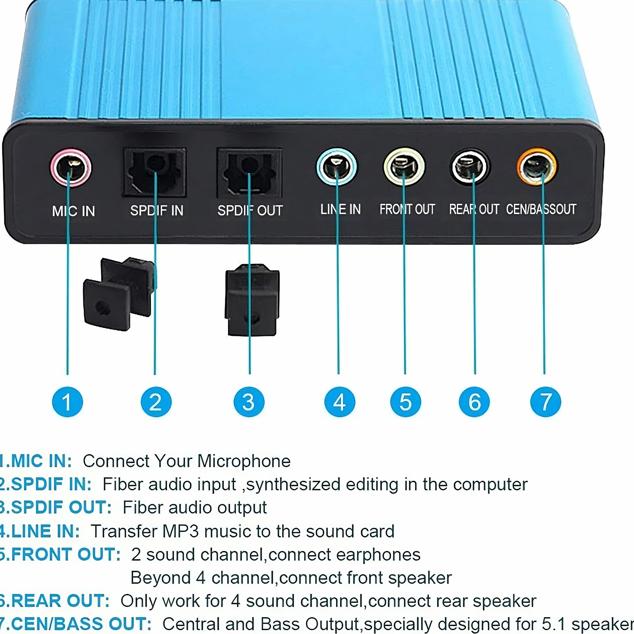 Retoo Zewnętrzna karta dźwiękowa 7.1 Surround, adapter audio stereo, regulacja głośności