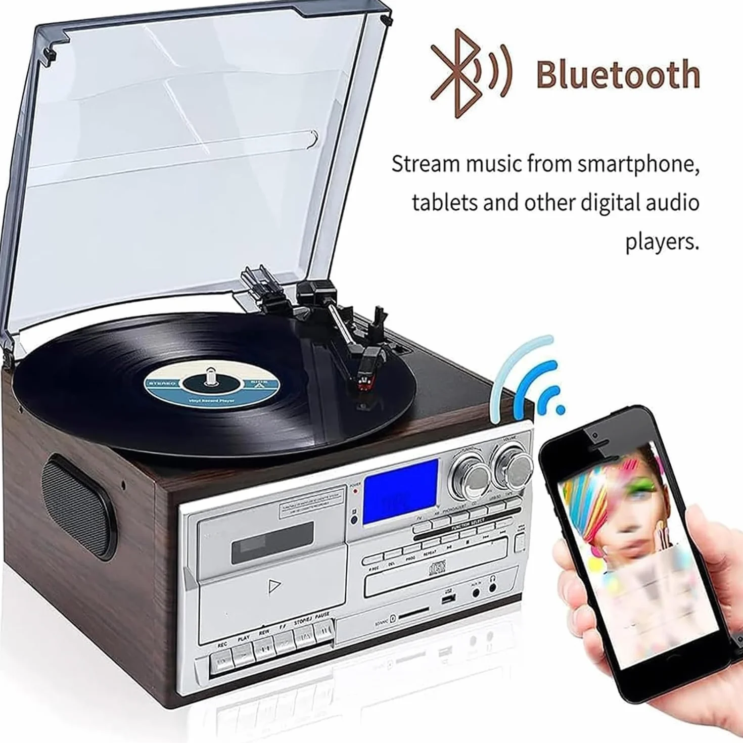 Odtwarzacz CD, Kasetowy I Bluetooth 10 W 1, Retro Gramofon Z Pilotem, Wbudowanymi Głośnikami, USB/SD, Wejściem Aux Wyjściem Liniowym RCA, 3-prędkościowy, Do Biura Rozrywki(Light brown)