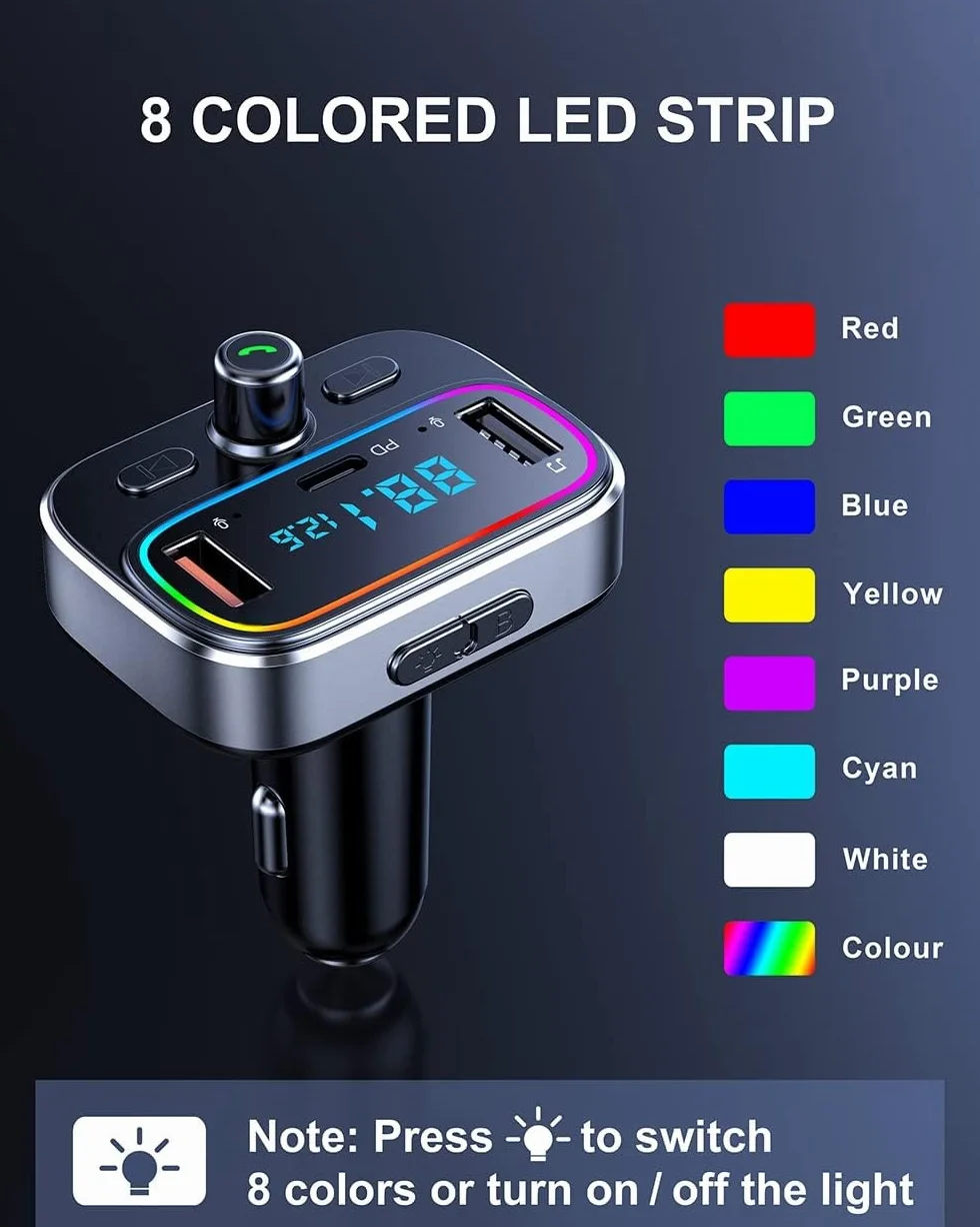 Nadajnik FM Bluetooth do samochodu, zestaw głośnomówiący, zestaw samochodowy Bluetooth, podwójny mikrofon, ładowarka USB, do wszystkich smartfonów, odtwarzacze audio, obsługuje kartę TF/SD dysk USB