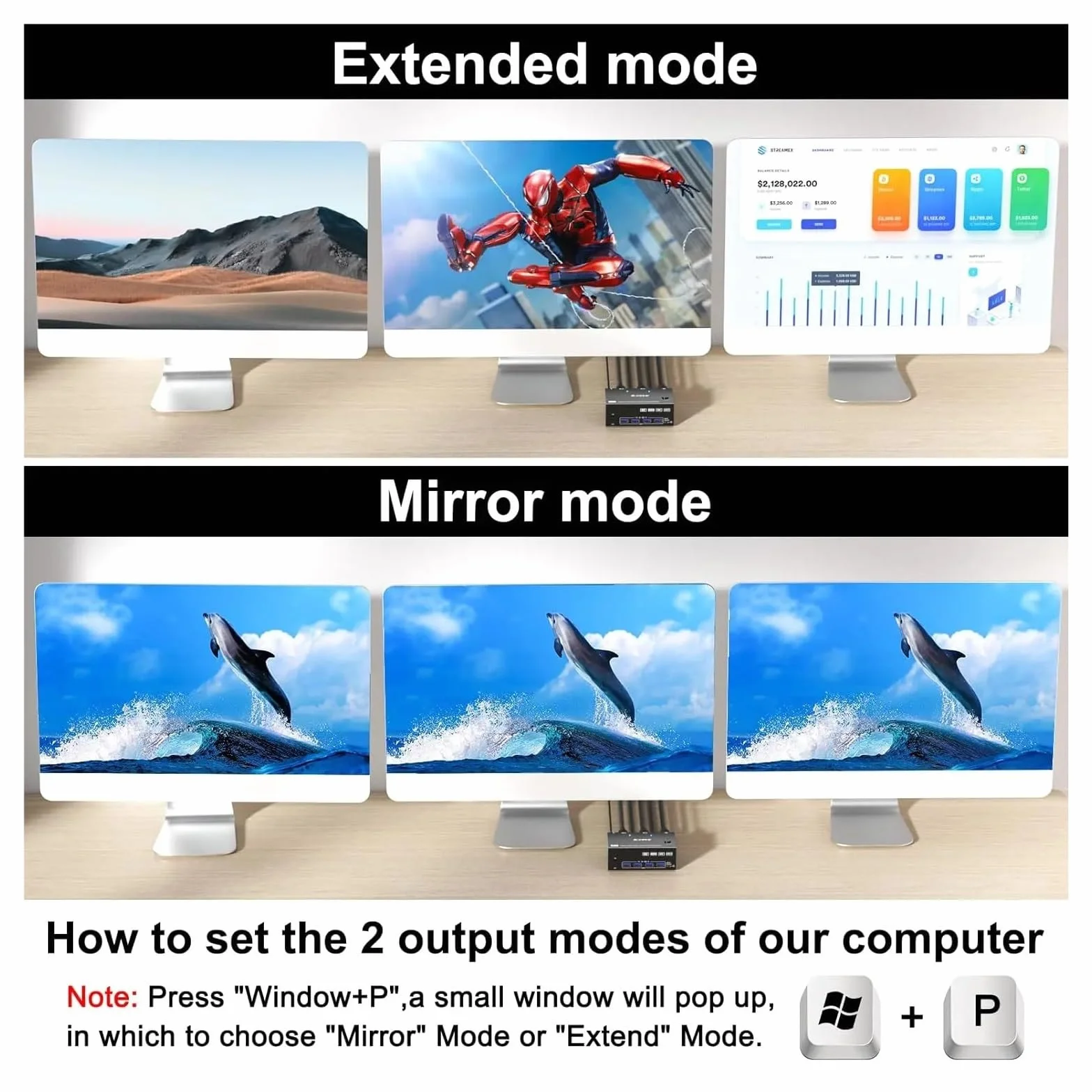 Konwerter Cyfrowy, Przełącznik KVM 4 Monitory 2 Komputery, 4K144Hz + Displayport Obsługa 8K30Hz, 3 PC Potrójne Przełączniki