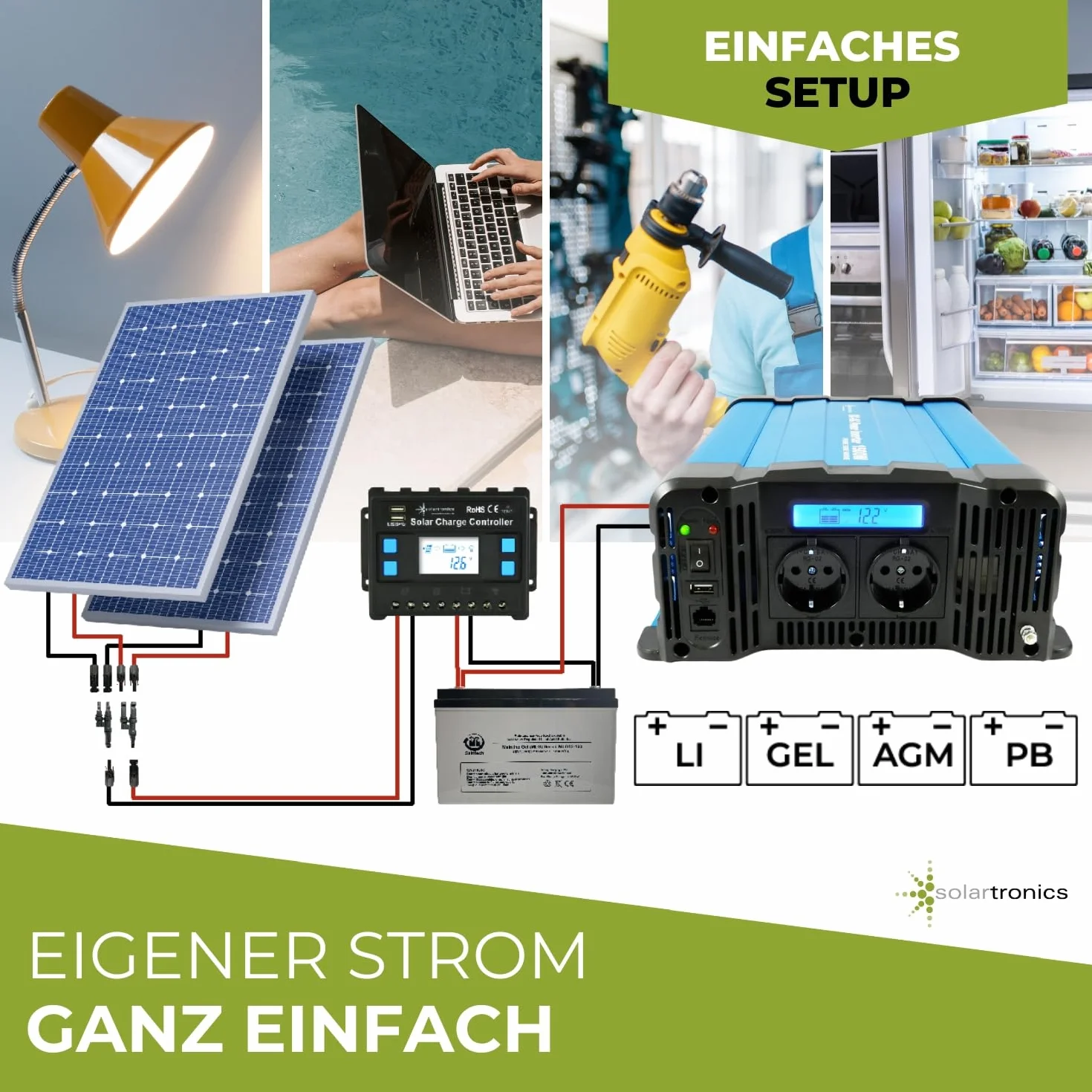 Solartronics Przetwornica napięcia FS1500D 12V 1500/3000 W, czysty sinus niebieski z wyświetlaczem