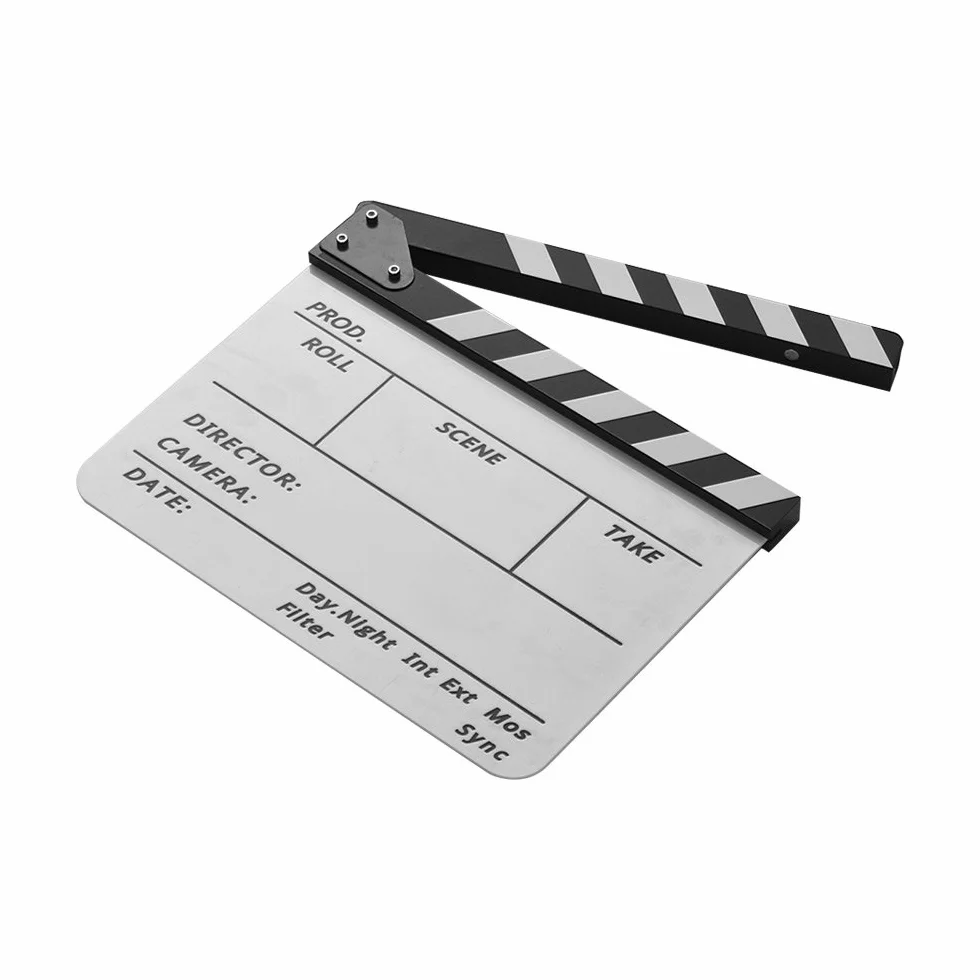 Wakects Profesjonalna Akrylowa Klapsa Clapperboard z Pisakiem i Gumką do Filmów Telewizji Reklam (Biały i czarny kij)