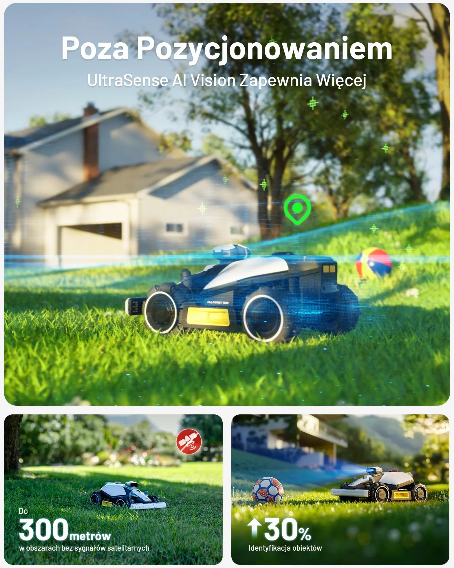 MAMMOTION LUBA mini AWD 1500 Robot Koszący, bez Przewodu Obwodowego, UltraSense AI Vision RTK, 1500 m², 80% Nachylenia, 25-70 mm