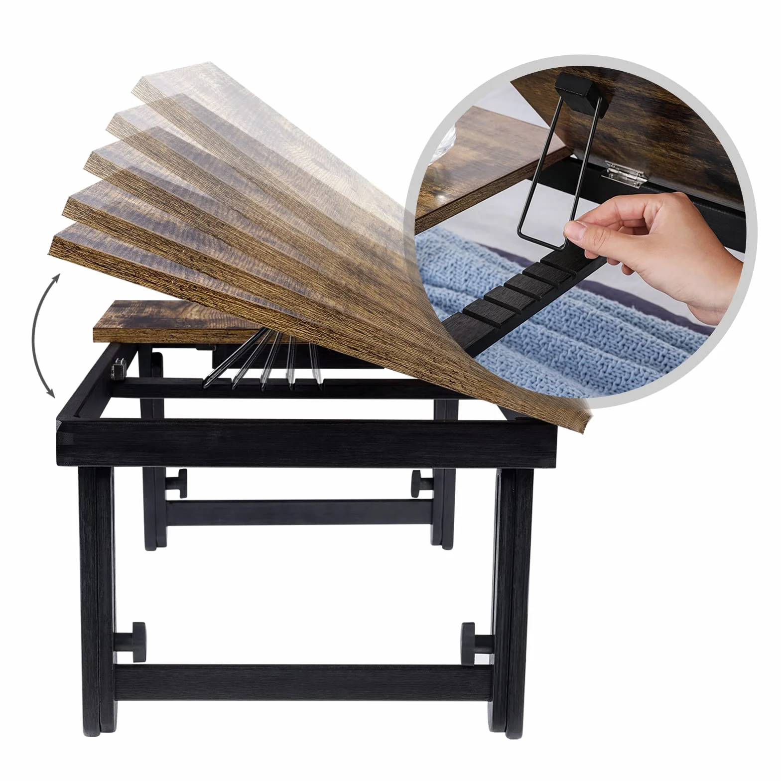 SONGMICS LLD105B01 Stolik/stojak pod laptopa, taca śniadaniowa, składane nogi, na łóżko i sofę, z regulacją wysokości, do laptopów o przekątnej ekranu do 15,6“, 55 x 35 x 23 cm, odcień brązowy retro