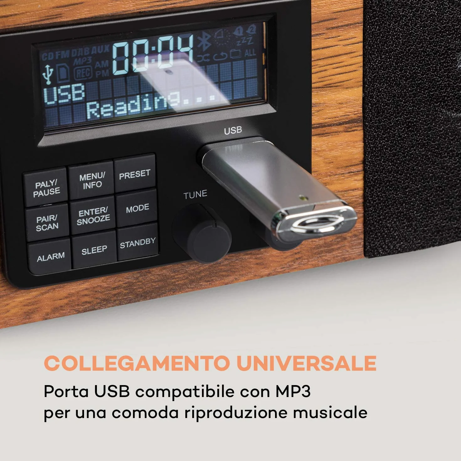 Auna Verticalo Retro Gramofon z Głośnikiem, Bluetooth, Radio DAB+, Odtwarzacz Winylowy, USB, Pionowy