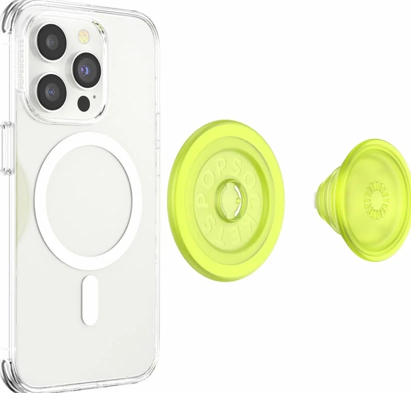 PopSockets Phone Grip for MagSafe, Secure Magnetic Phone Grip & Stand, Hands-Free Kickstand, Wireless Charging Compatible - Chartreuly Translucent Glow in The Dark