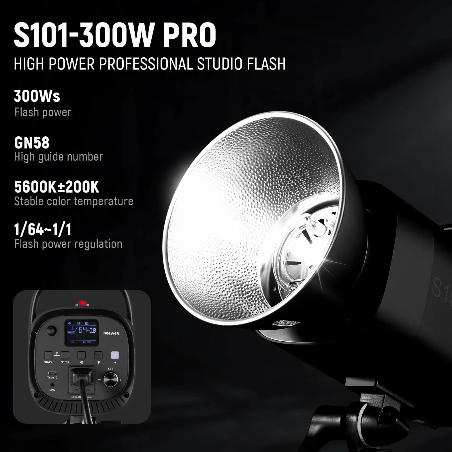 NEEWER 600 W Studio Monolight Strobe Flash zestaw 2 szt. S101-300 W PRO 5600 K lampa błyskowa Studio z wyzwalaczem 2,4 G/lampa nastawcza 150 W/Bowens Mount/softbox/stojak/reflektor/torba,