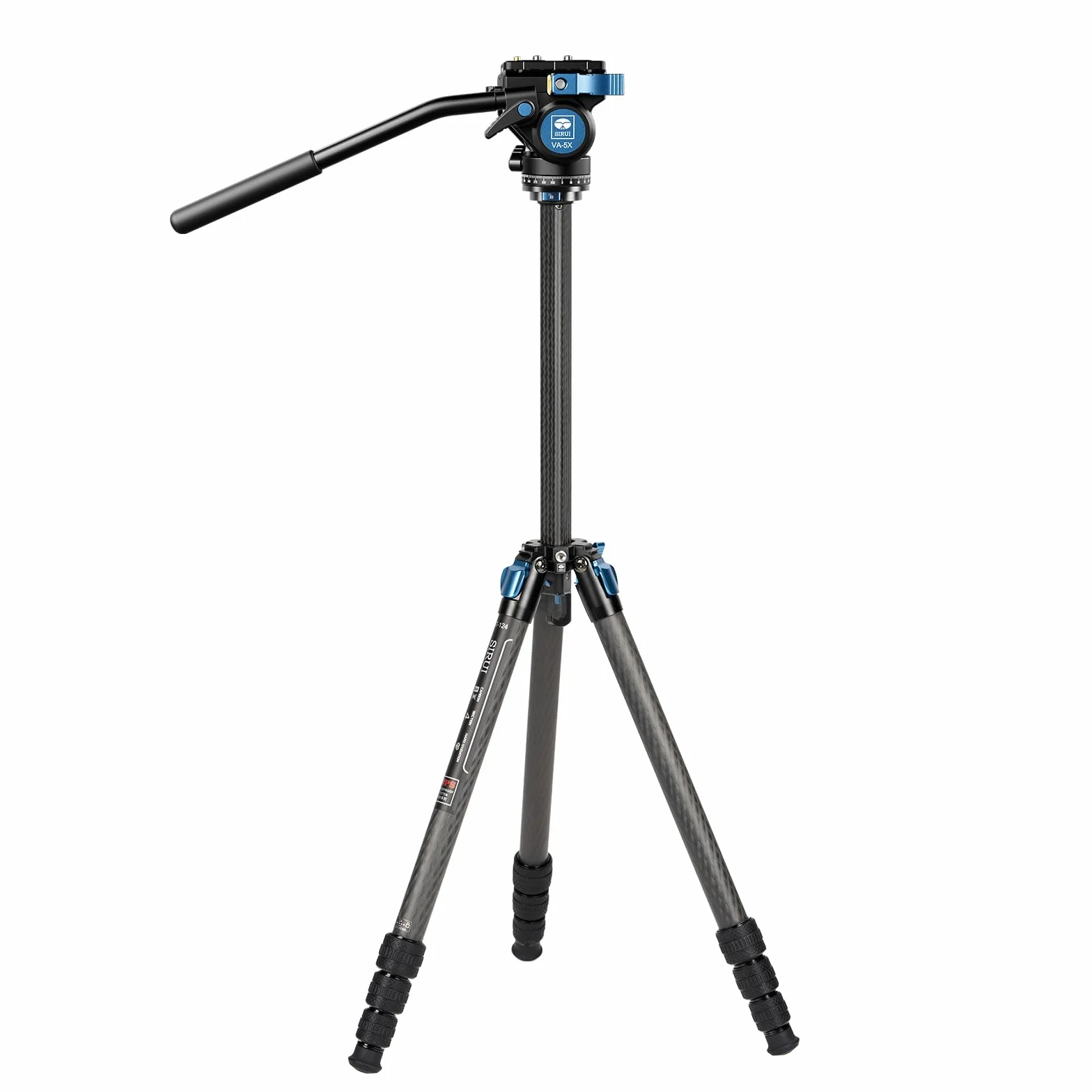SIRUI ST-124+VA-5 wodoszczelny statyw z włókna węglowego z głowicą wideo panoramiczną, trójkątna kolumna środkowa, kompaktowy statyw podróżny do lustrzanek cyfrowych, 4 sekcje, maks. 166 cm, obciążenie 3 kg