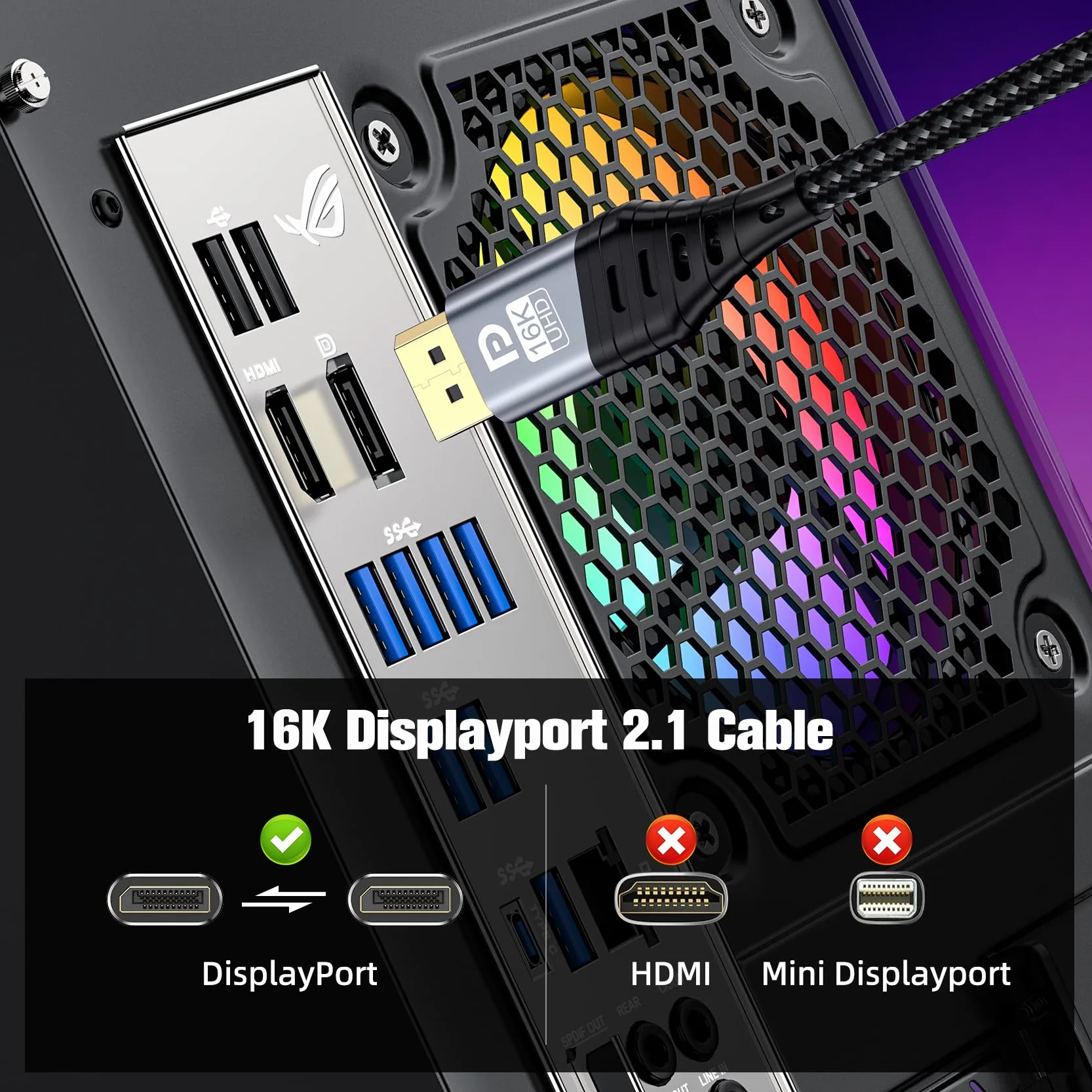 Kabel DisplayPort 16K 2.1, kabel DP 2M przy 60 Hz, 8K przy 120 Hz, 4K przy 240 Hz / 165 Hz / 144 Hz, 2K przy 240 Hz, 80 GB/sek., HDR, DSC 1.2a, FreeSync, G-Sync, kompatybilny z kartą graficzną…