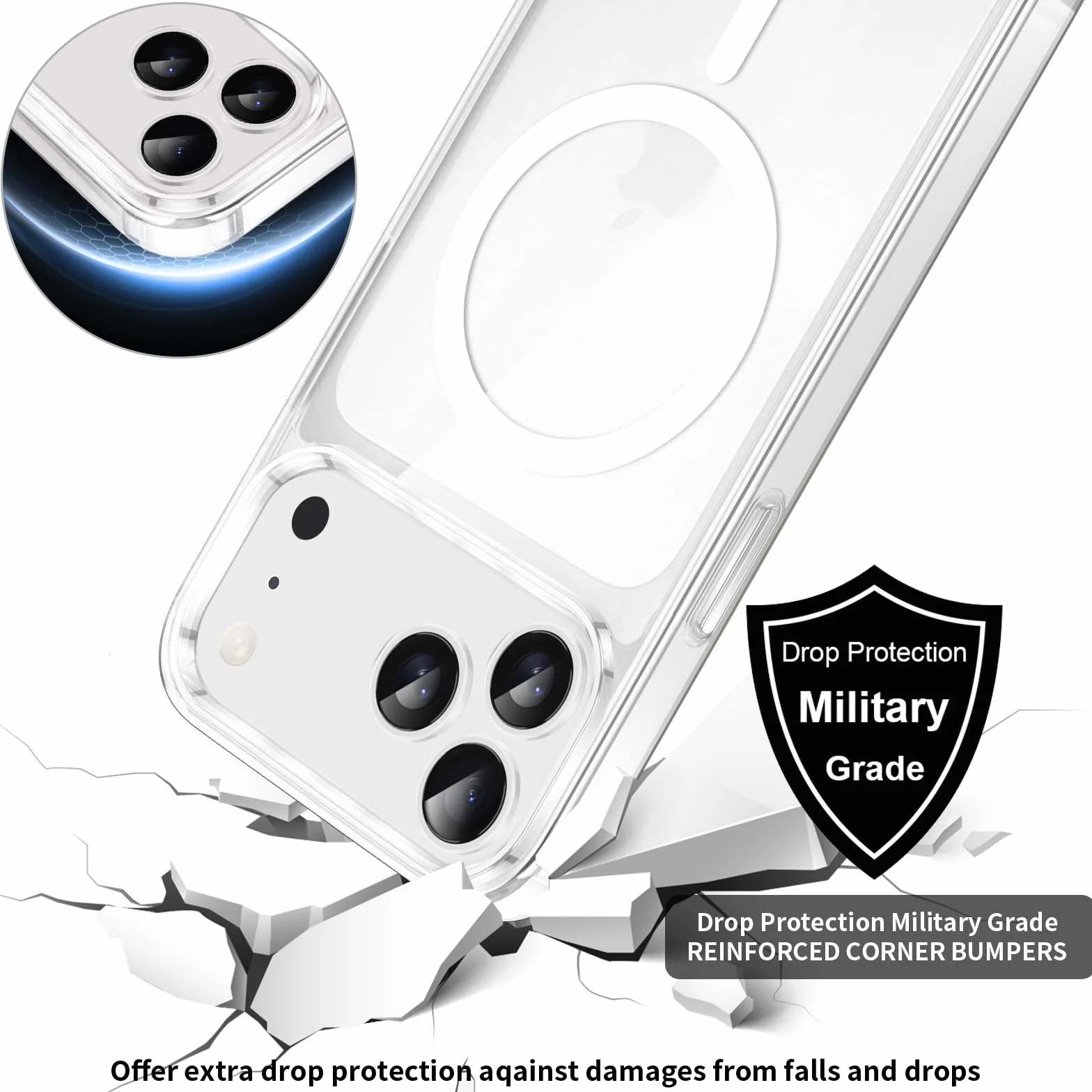 Magnetyczne etui z paskiem na telefon komórkowy iPhone 17 Pro, [kompatybilne z Magsafe], etui ochronne na telefon komórkowy, do zawieszenia, przezroczyste, odporne na uderzenia i zarysowania