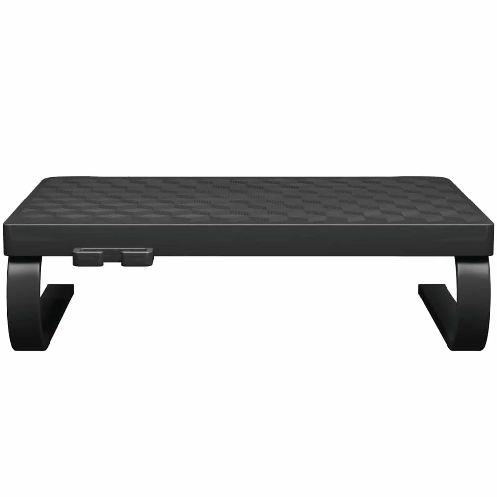 Stojak na monitor czarny 37 x 28 x 11,5 cm wykonany z HIPS, minimalistyczna nakładka na biurko do monitora i urządzeń multimedialnych, miejsce do przechowywania pod podstawką na klawiaturę i
