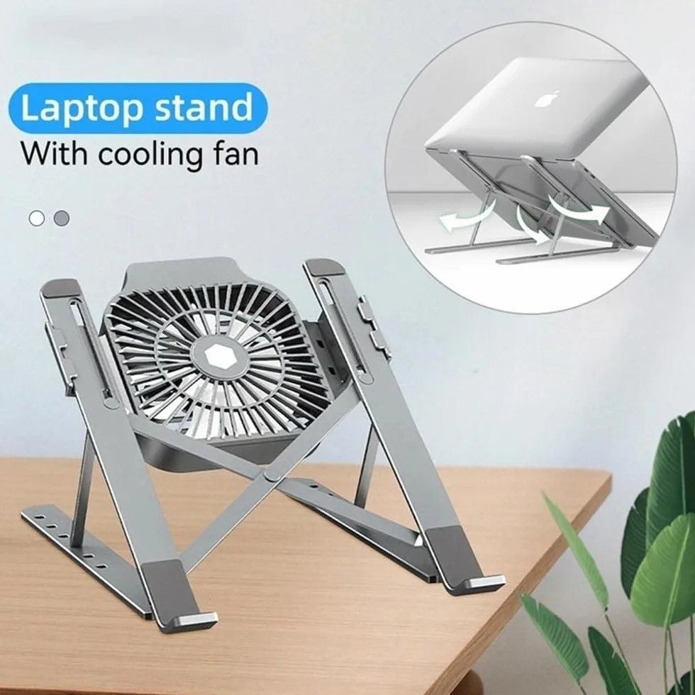 Podstawka pod laptopa, Foldable Laptop Stand for Desk, Aluminum Alloy Laptop Holder Bracket with Cooling Fan(Gray)