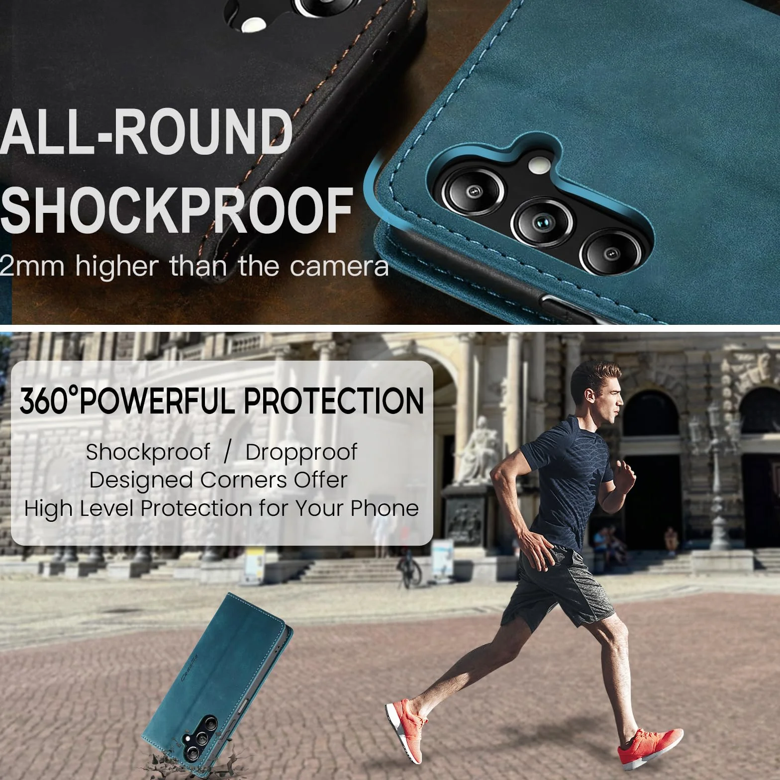 Etui do Samsung Galaxy A16, portfel ze skóry PU z uchwytem na karty Kompatybilny Kabura magnetyczna odporne na wstrząsy etui na telefon z klapką do Samsung Galaxy A16, Niebieski zielony