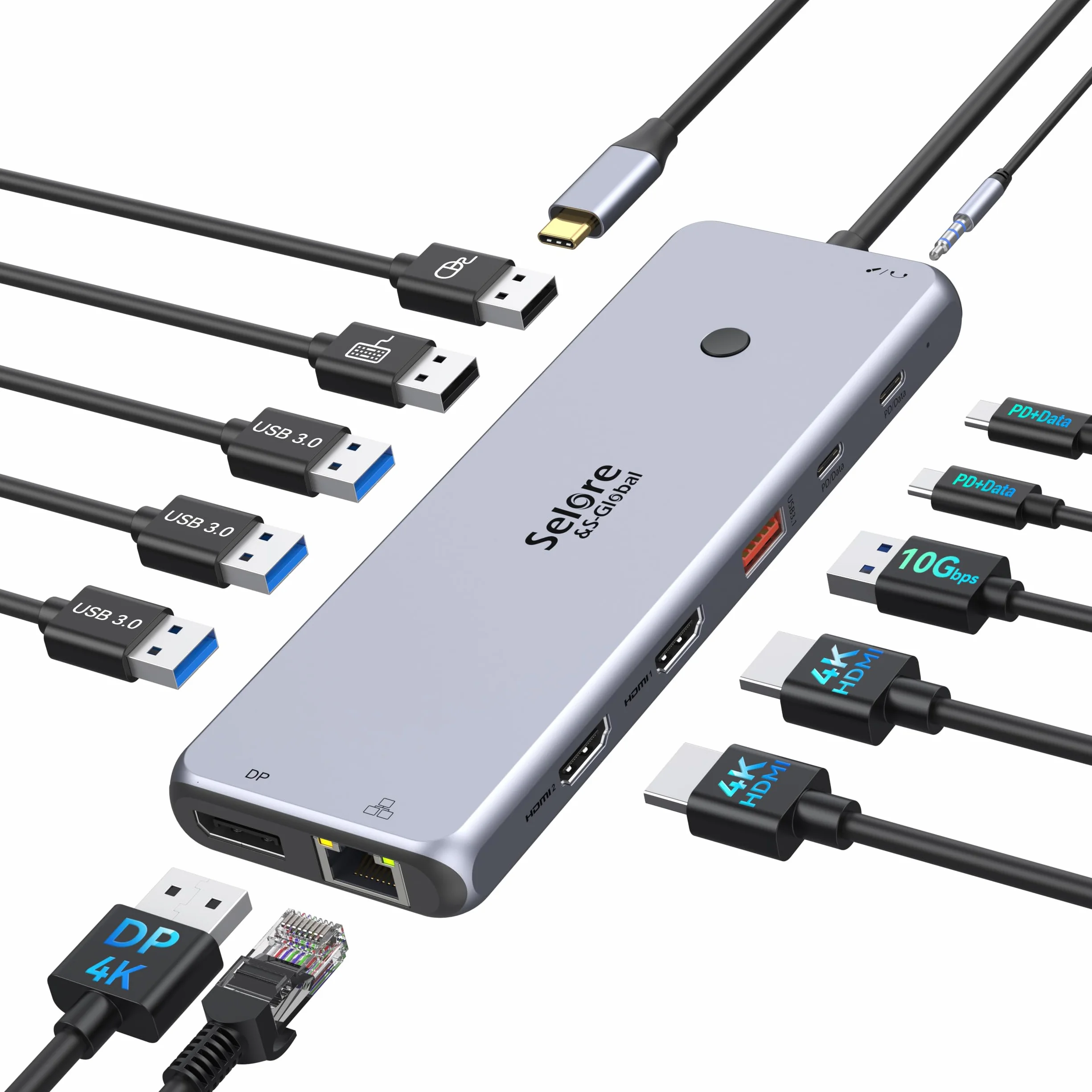 Stacja dokująca USB C Triple Display, koncentrator 13 w 1 USB C Dual HDMI 3 monitory 2X 4K HDMI, DisplayPort, 10G USB 3.1, USB 3.0, USB 2.0, Gigabit Ethernet, 100 W PD, USB C Hub Data Transfer, 3,5 mm