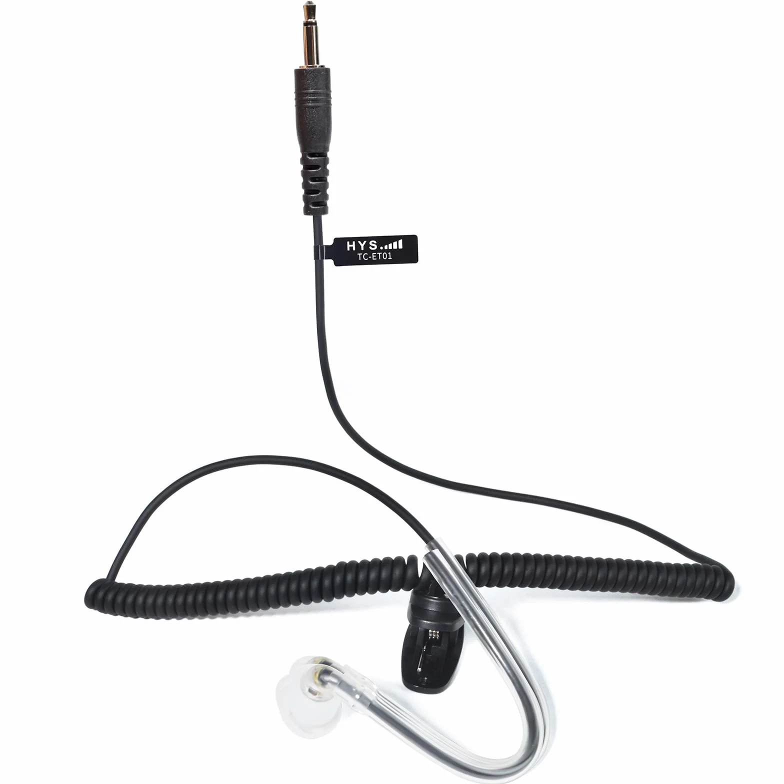 HYS Słuchawki douszne wąż dźwiękowy - jack 3,5 mm - One Ear - Listen Only słuchawki z symetryczną armaturą - zestaw słuchawkowy do urządzeń radiowych, mikrofonów głośnikowych (czarny)