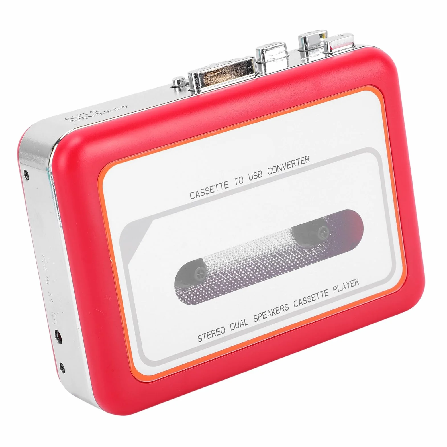 Odtwarzacz Kasetowy, Przenośny Konwerter Kaset na MP3, Odtwarzacz z Gniazdem Słuchawkowym 3,5 Mm, Słuchawki, Wbudowany Głośnik, Konwerter Taśmy na cyfrową, 2 Baterie AA/zasilanie Przez USB