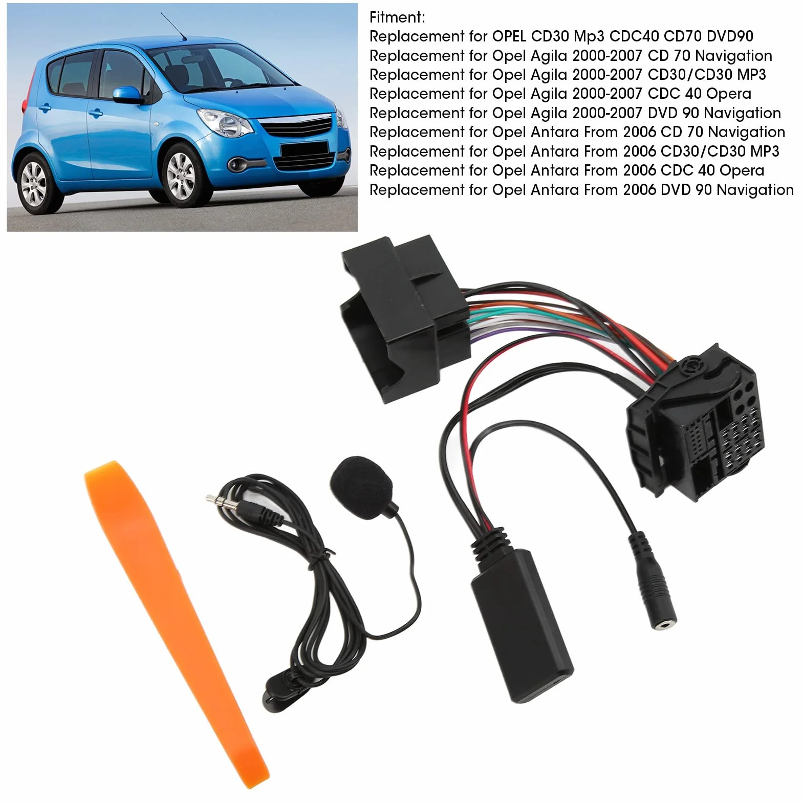 Bezprzewodowy adapter kablowy Bluetooth 5.0 z zestawem mikrofonowym, zestaw głośnomówiący, adapter audio i muzyka, kabel AUX in z 12-biegunowym mikrofonem do CD30, Mp3, CDC40,