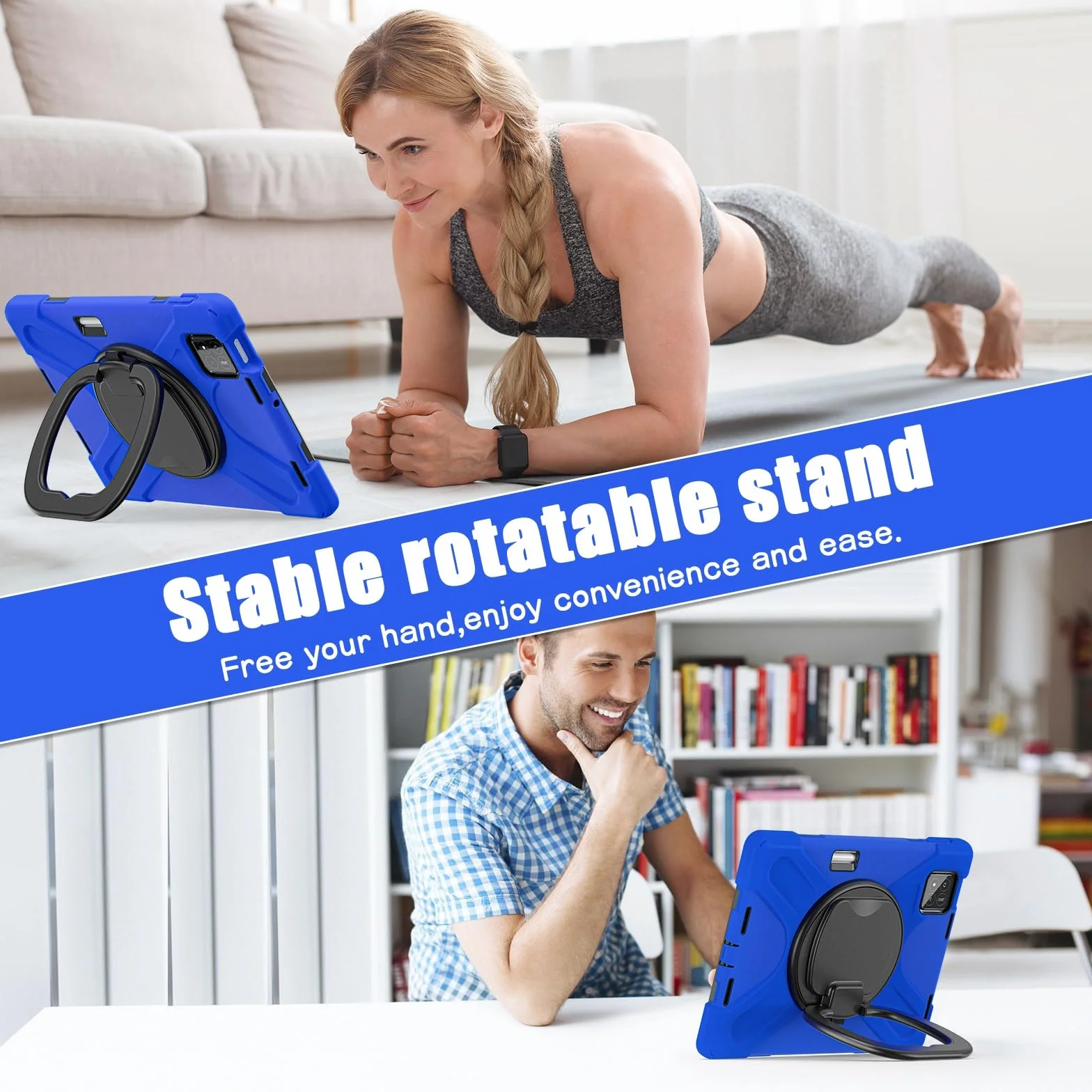 Pełne etui ochronne Etui na Xiaomi Mi Pad 8 / Mi Pad 8 Pro 11,2" 2025, odporne na wstrząsy, wytrzymałe etui z obrotową podpórką 360°, paskiem na rękę/ramię, wytrzymała obudowa na tablet(Blu)